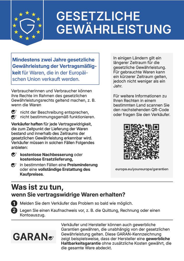 Hinweis zur gesetzlichen Gewährleistung