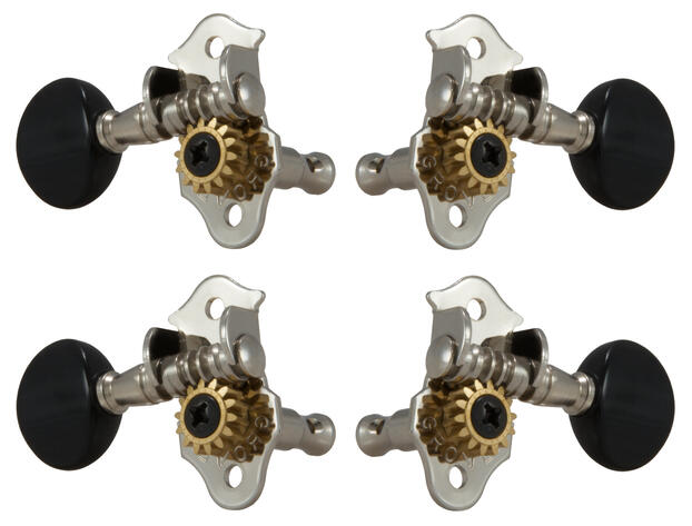 9NB Sta-Tite Geared Ukulele Pegs with Black Button 4 pcs. Nickel