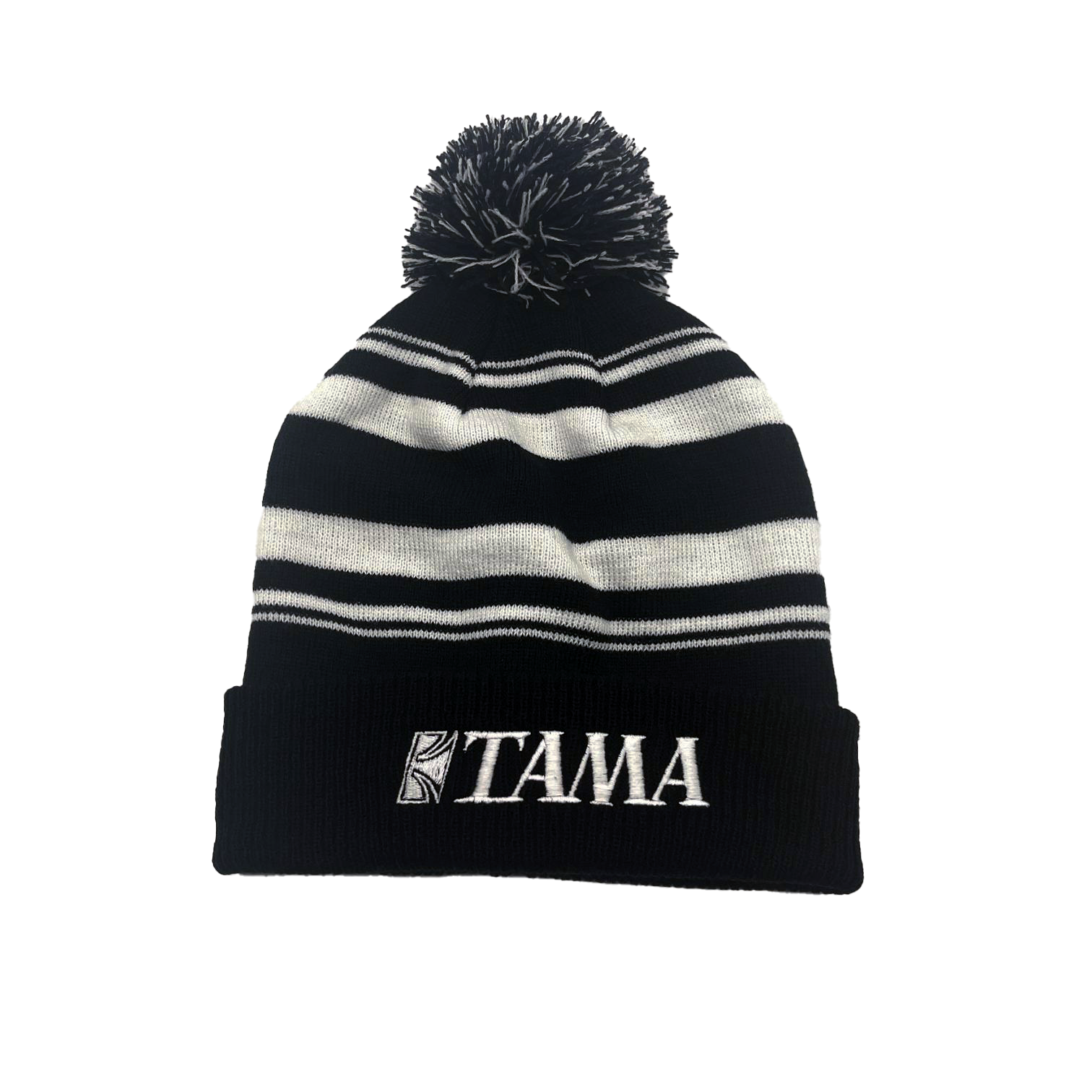 Beanie mit Bommel Black & White mit Logo