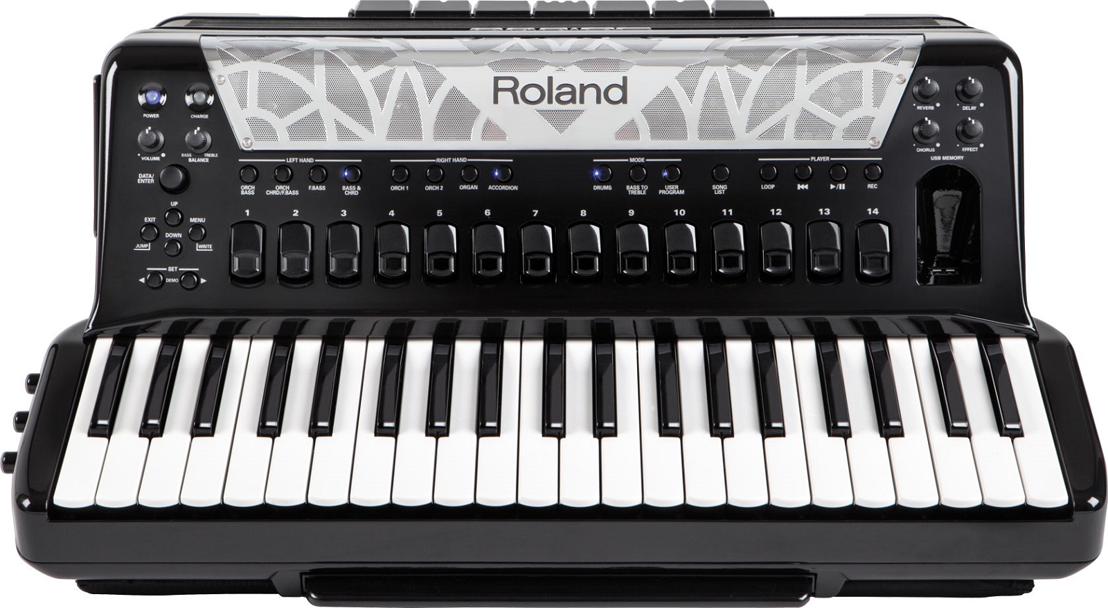 Roland FR-8X V-Akkordeon – Seitenansicht