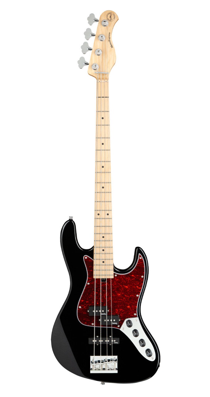 MetroExpress 21-Fret Hybrid P/J Bass, 4-String - Solid Black High Polish