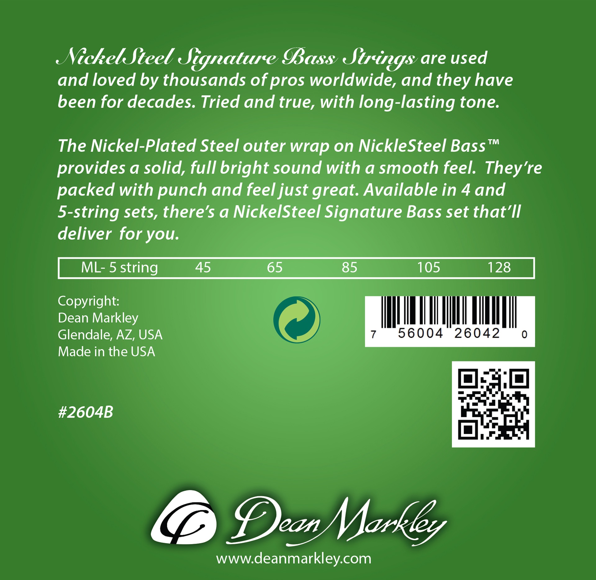 Signature - 2604 B - Electric Bass String Set, 5-String, Medium Light, .045-.128