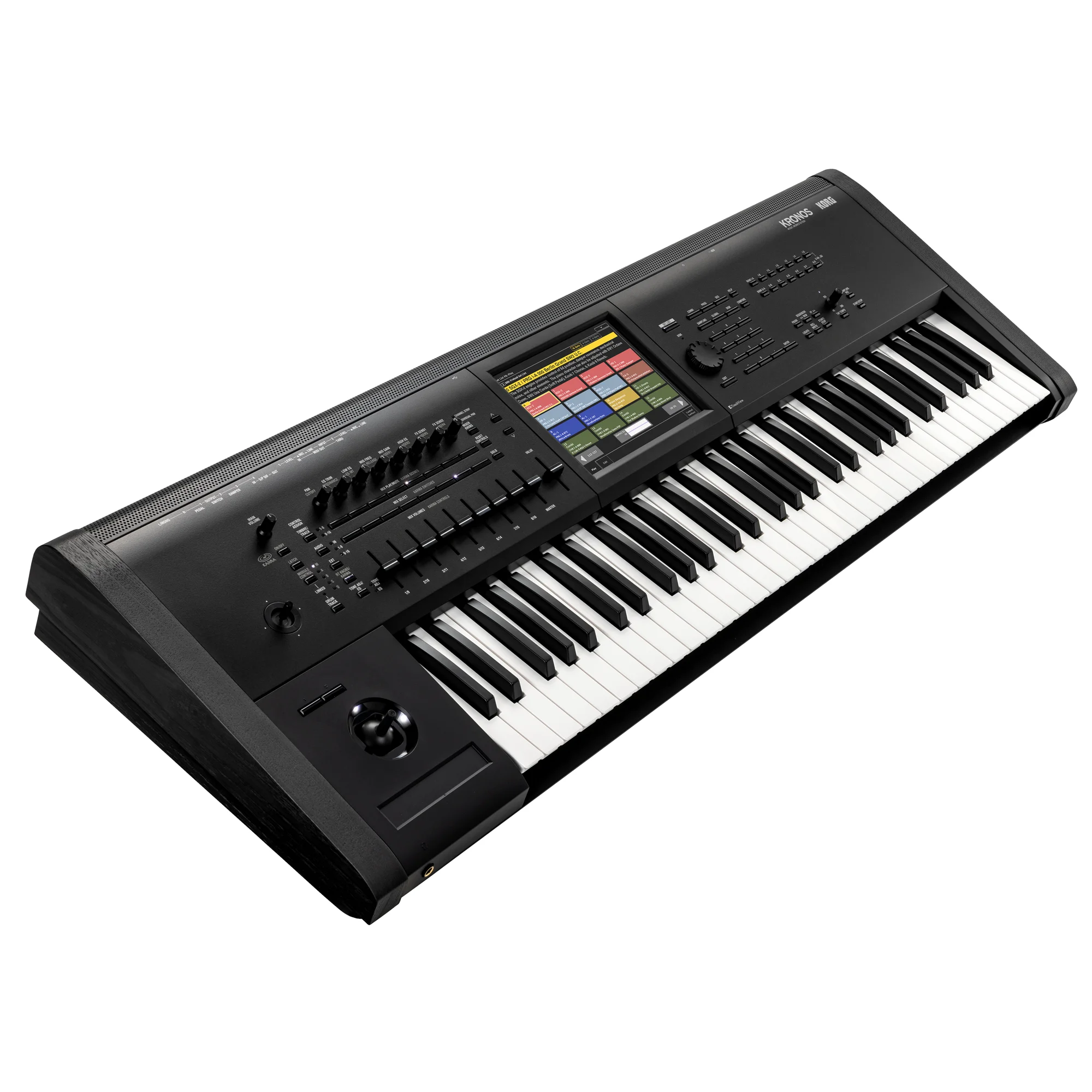 Korg Kronos 61 2025 linke Seitenansicht mit Holzseitenteilen