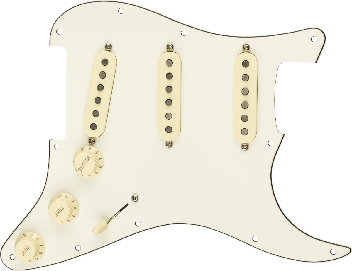Pre-Wired Strat Pickguard, Custom Shop Texas Special SSS, Parchment 11 Hole PG