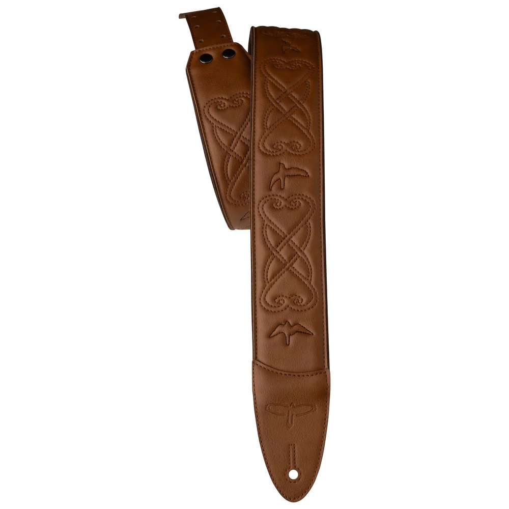 Padded Guitar Strap  Custom Leather Birds, Tan
