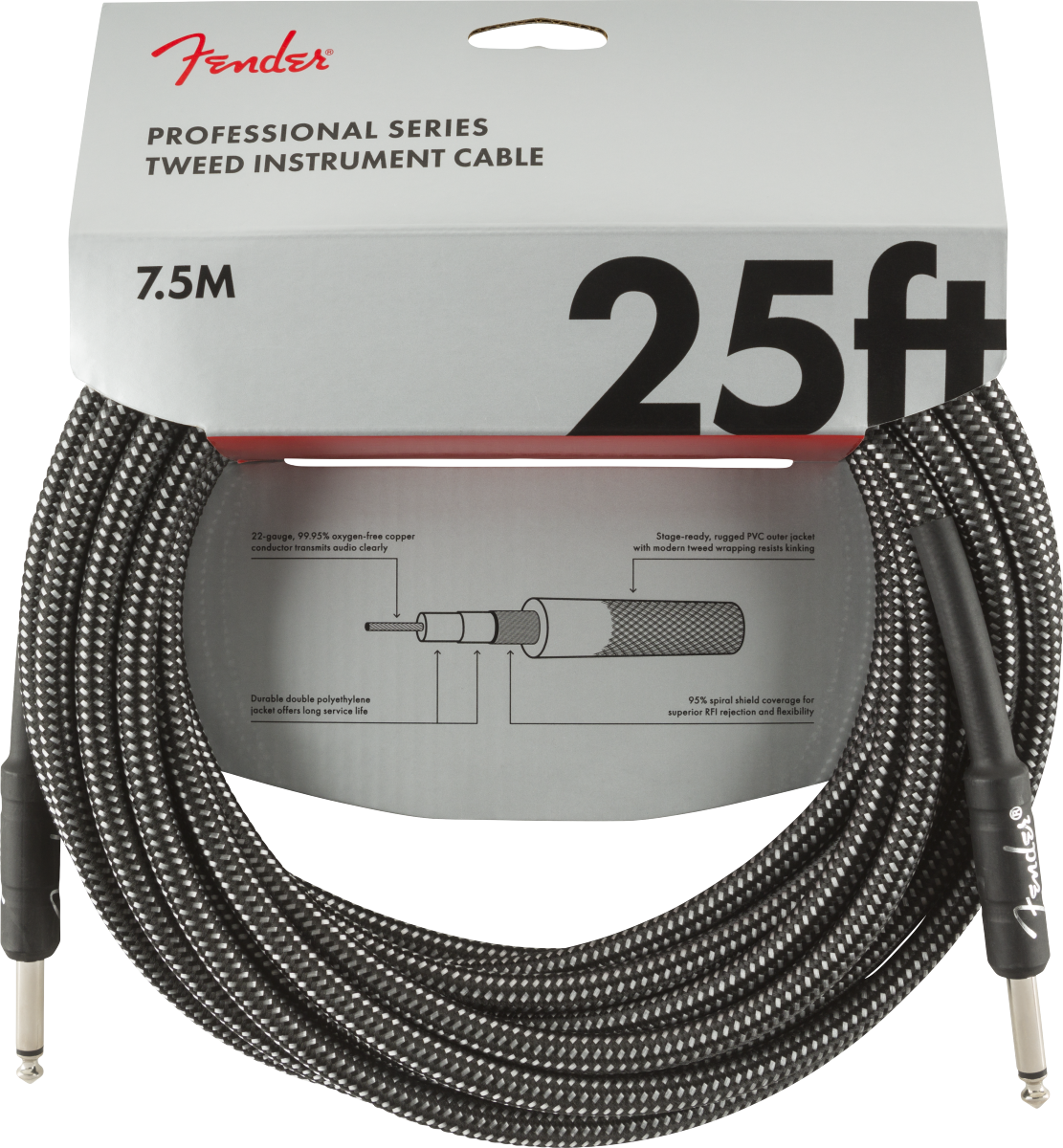 Professional Series Instrument Cable, 25', Gray Tweed (7,5 m)