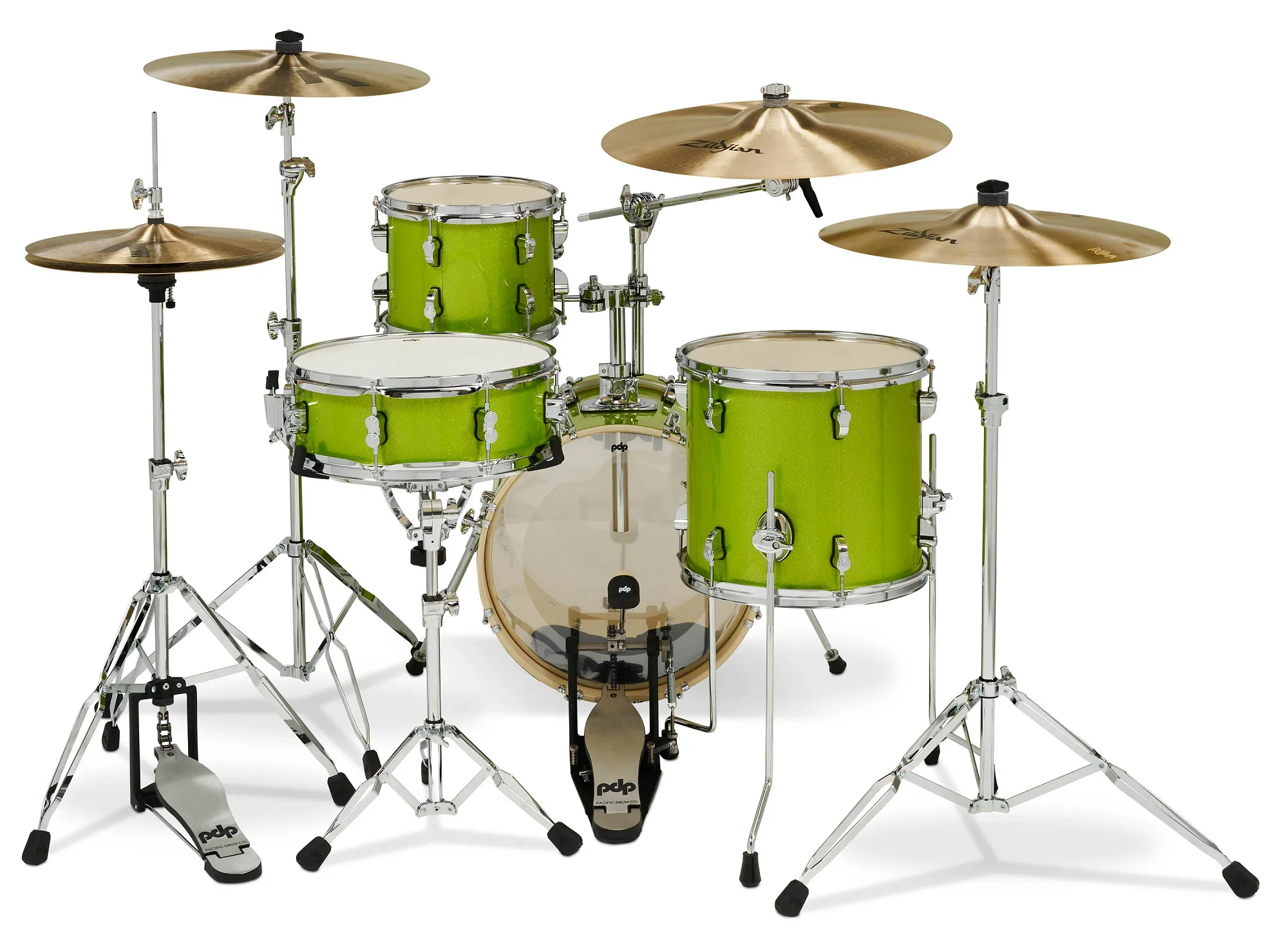 Rückansicht des DW PDP New Yorker Shellpack 4-tlg. Electric Green Sparkle