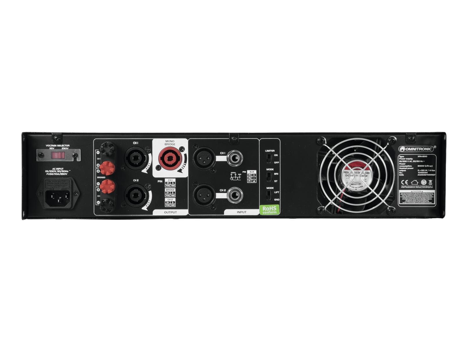 Omnitronic XPA-1200 Endstufe Hinteransicht