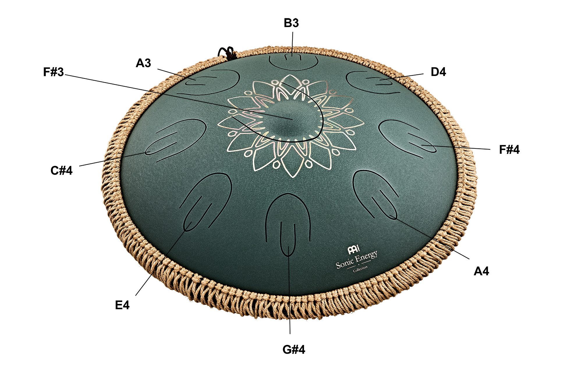 OSTD4DGE Octave Steel Tongue Drum Fis Moll Dunkelgrün 16" 432Hz