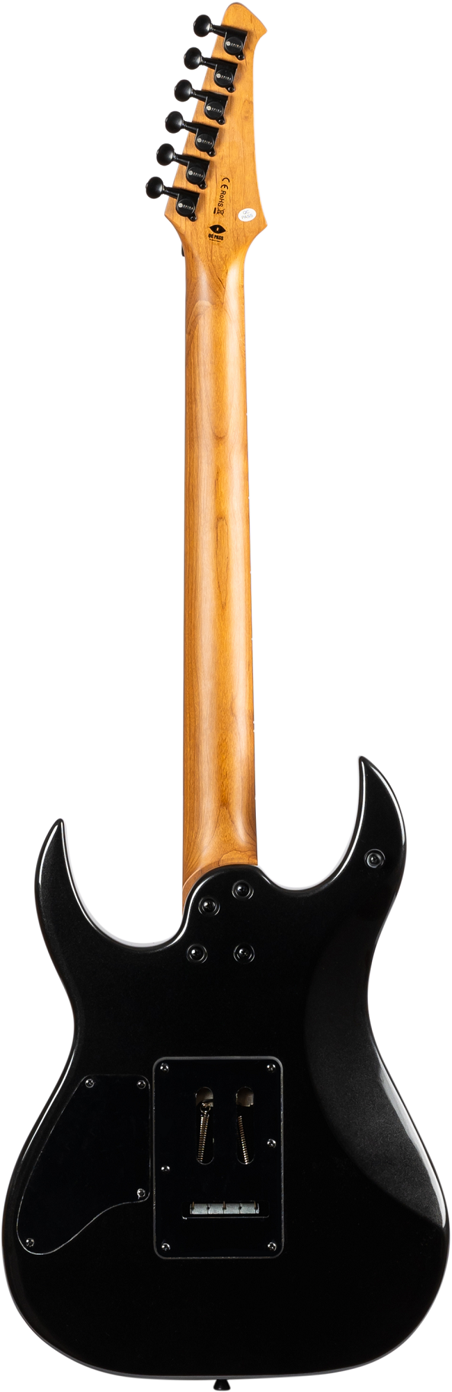 Rückseite der Spira S-420 BK, die den gerösteten Ahornhals zeigt