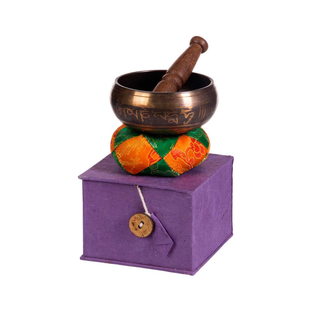 Klangschale Geschenk Set, lasiert, ornamiert, 9,5 cm