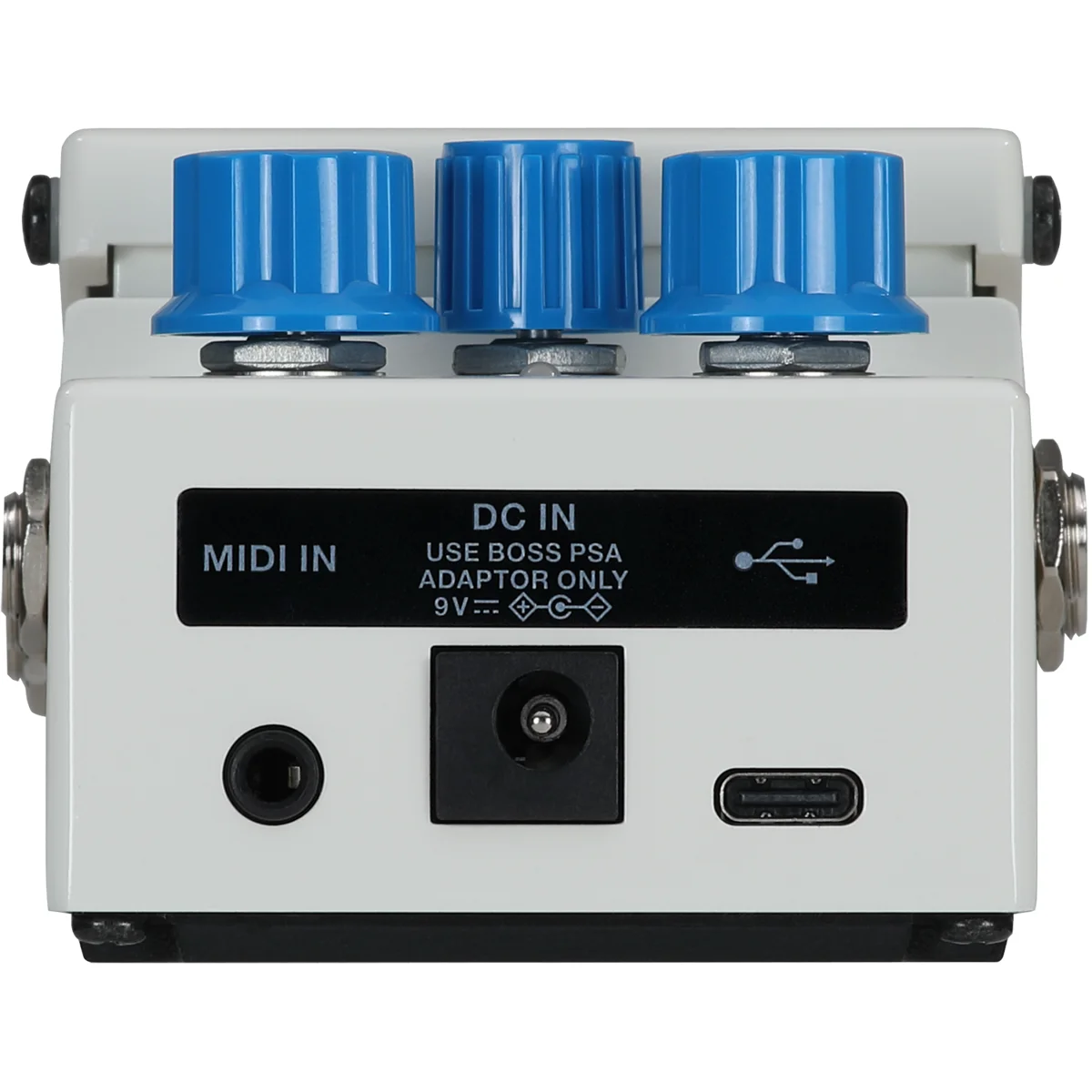 Rückansicht des Boss PX-1 Plugout FX mit TRS/MIDI-In und Netzteilanschluss