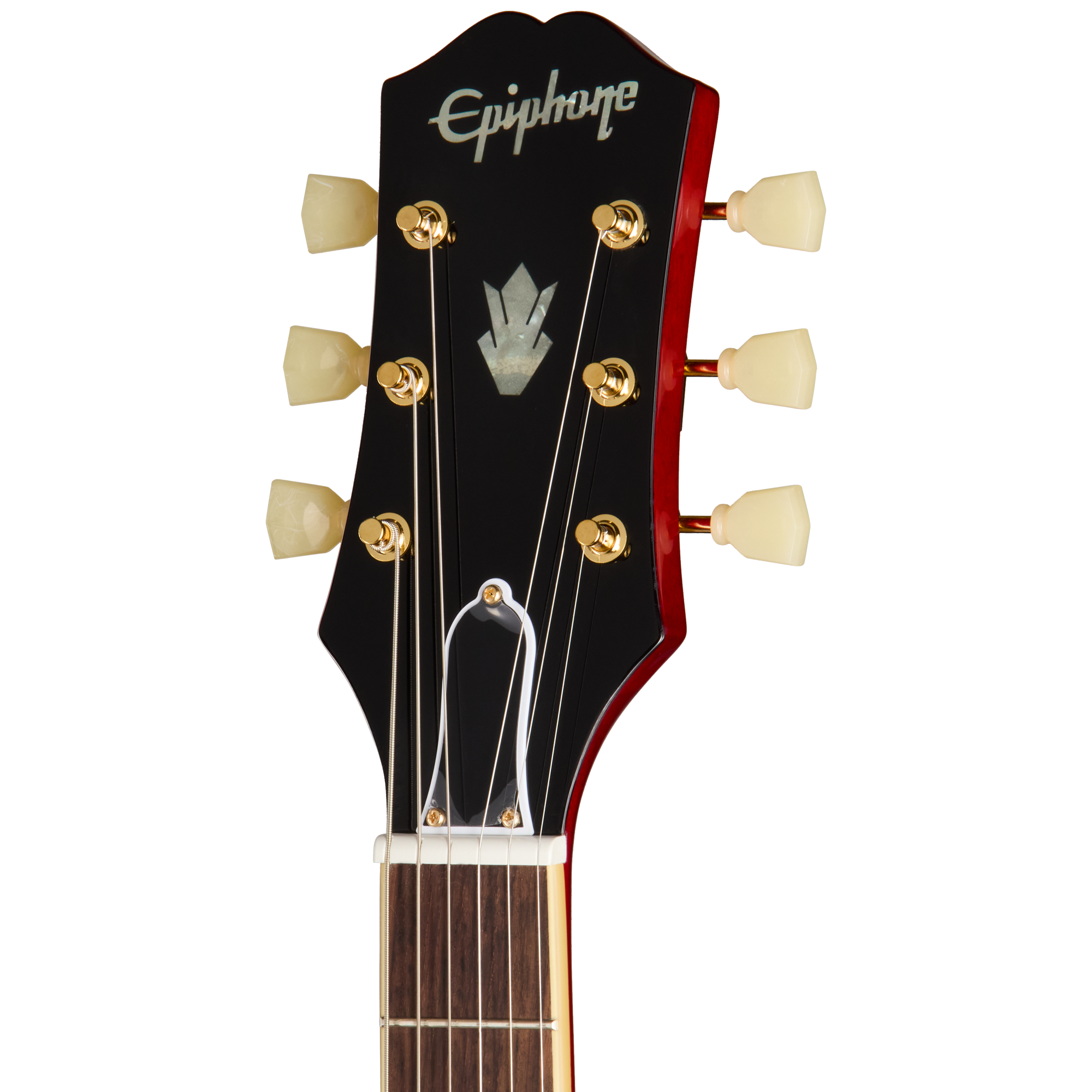 Kopfplatte der Epiphone ES-345 mit Gibson Crown und Hill Valley Music Store Decal