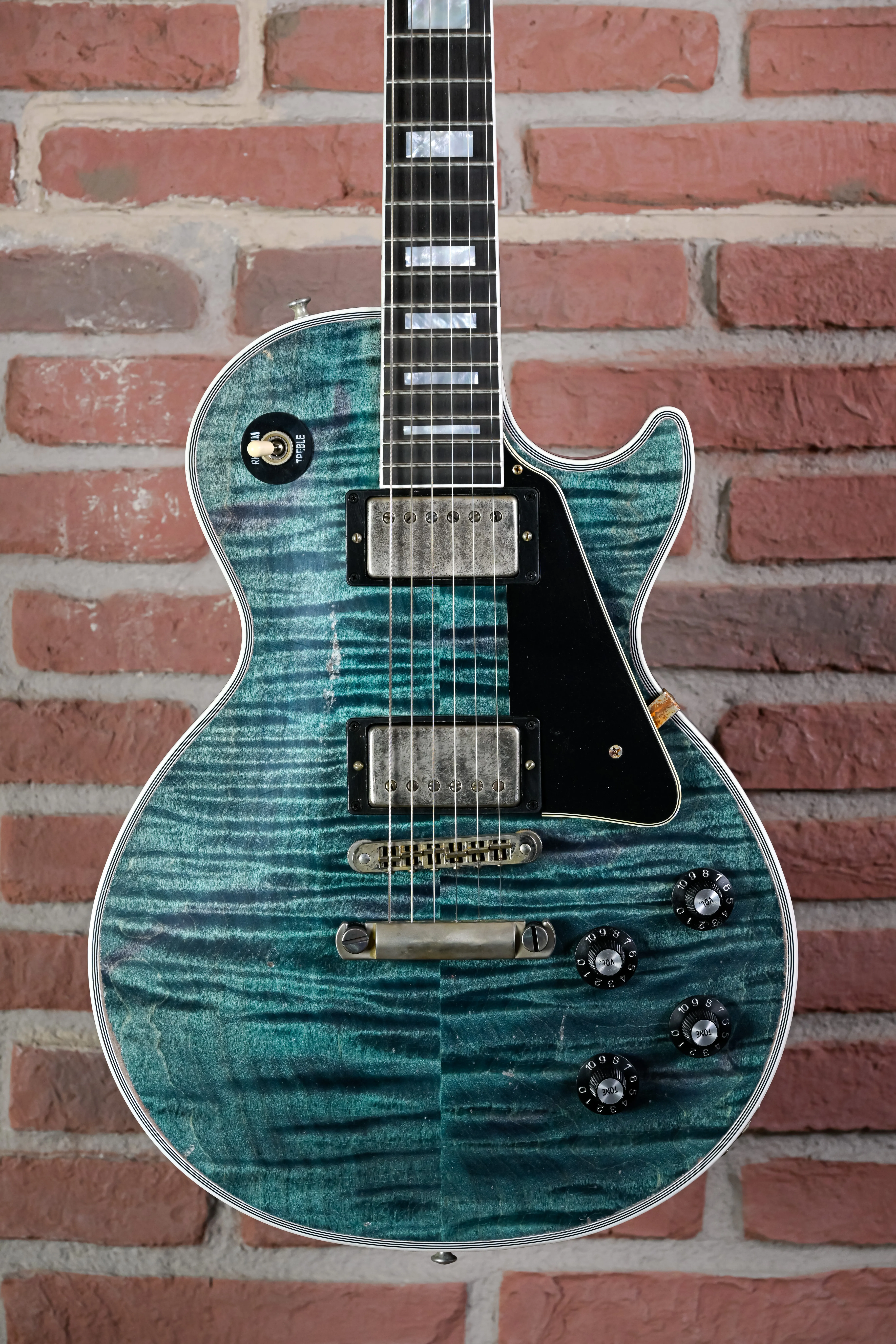 Les Paul Custom Nordic Blue Murphy Lab Heavy Aged Vorderseite des Gitarrenkorpus