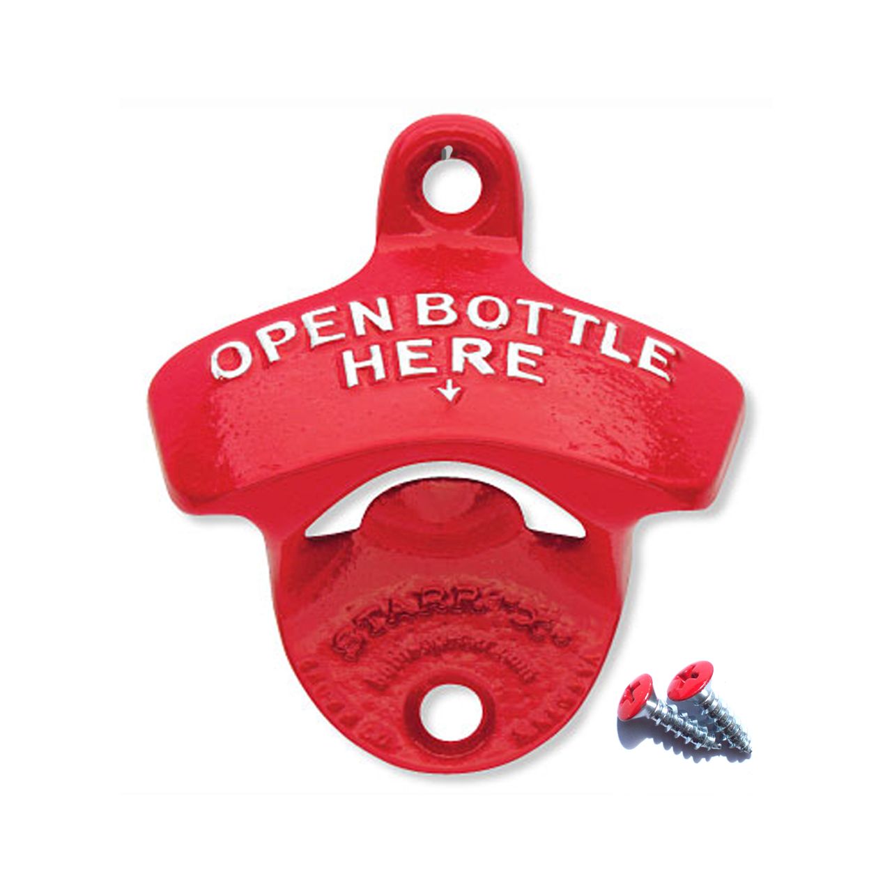 Wand-Flaschenöffner "OPEN BOTTLE HERE" orig. STARR-X in rot , USA Wand-Flaschenöffner "OPEN BOTTLE HERE" orig. STARR-X in rot , USA