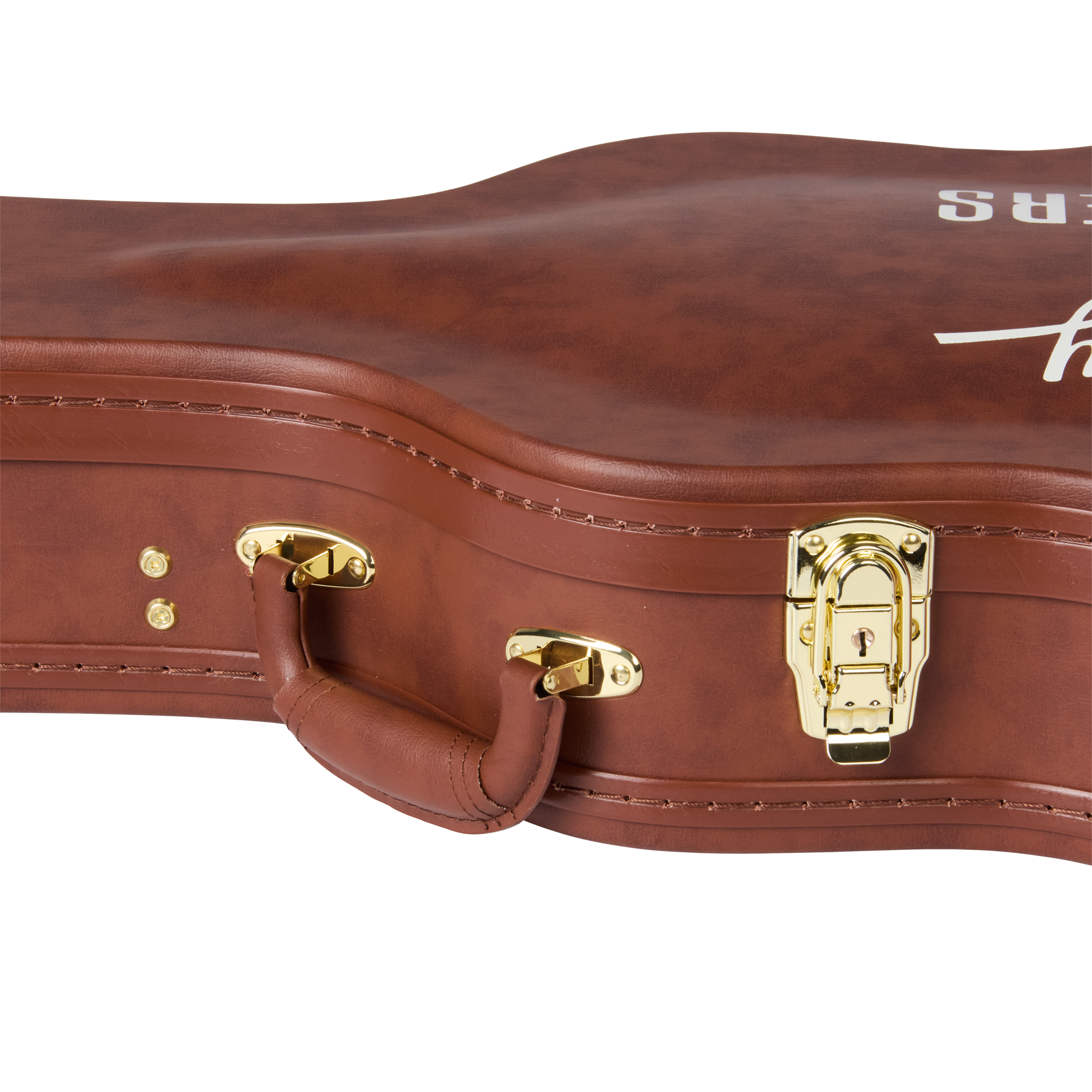 Detailaufnahme des goldenen Schlosses am Vintage-Hardshell-Case der Epiphone ES-345