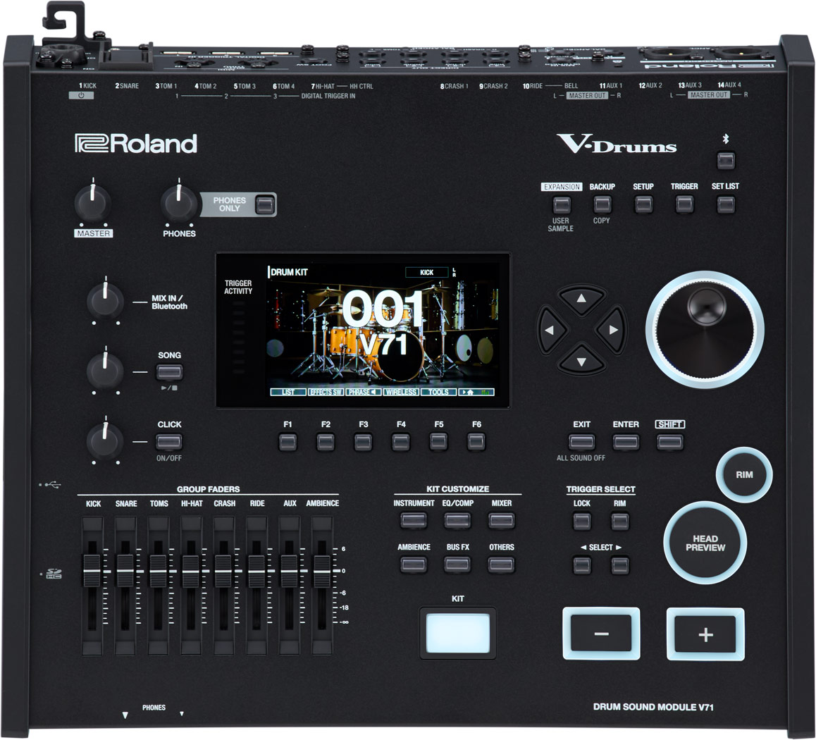 Rückansicht des Roland VAD716-SW E-Drum Sets mit V71 Modul und Satin Walnut Kesseln
