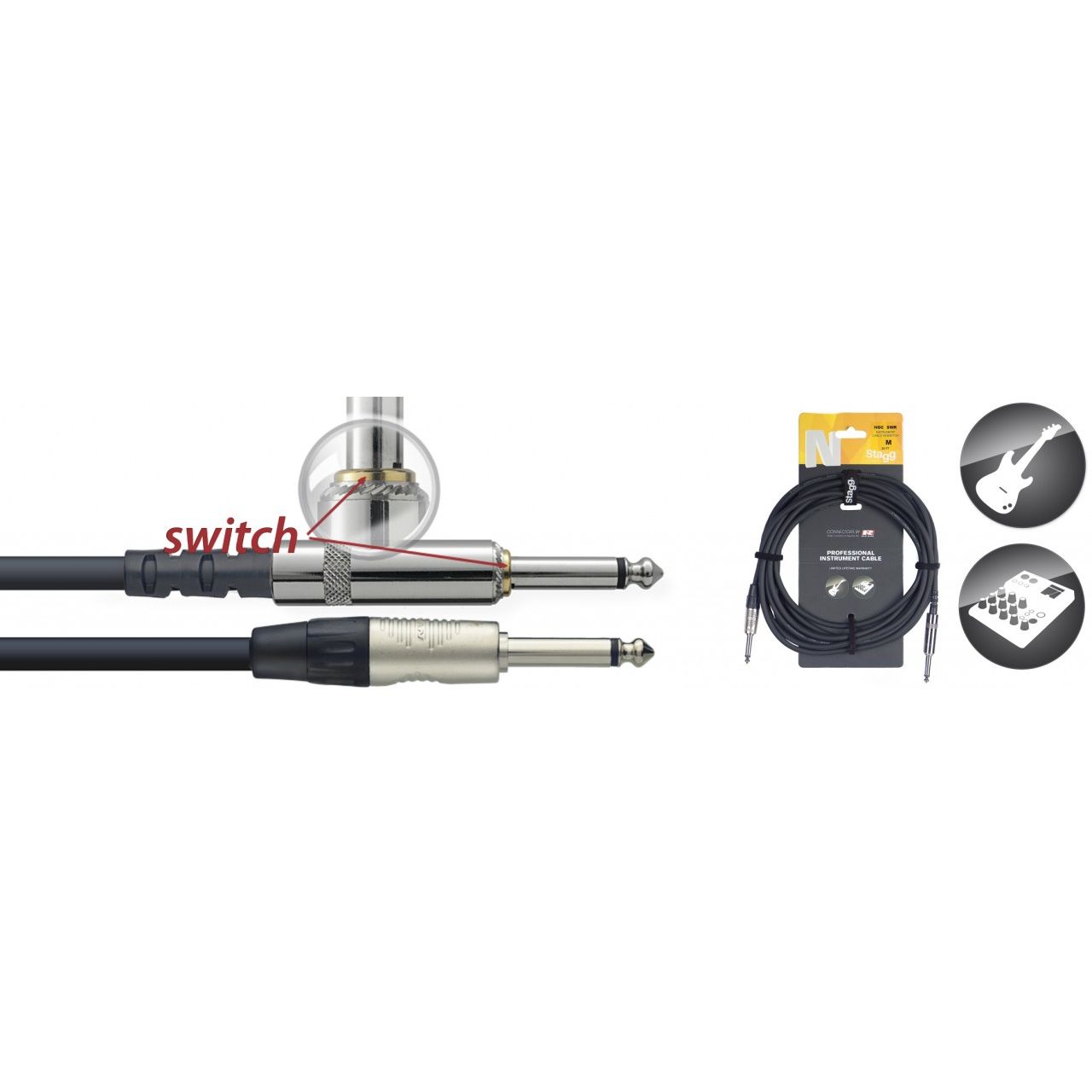 Instrumentenkabel - Klinke/Klinke - 3m - mit Mute-Schalter