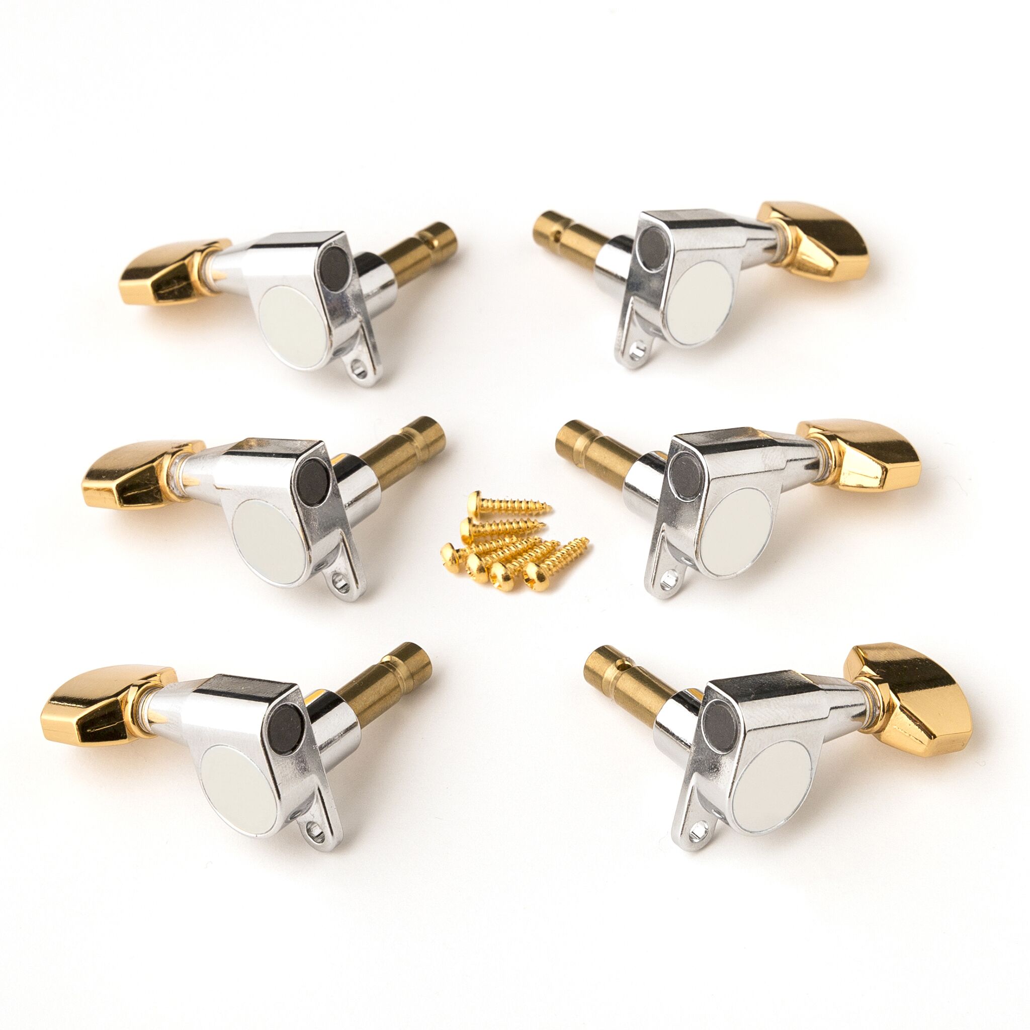 Phase II Locking Tuner, (set of 6), HYBRID w/Gold Buttons