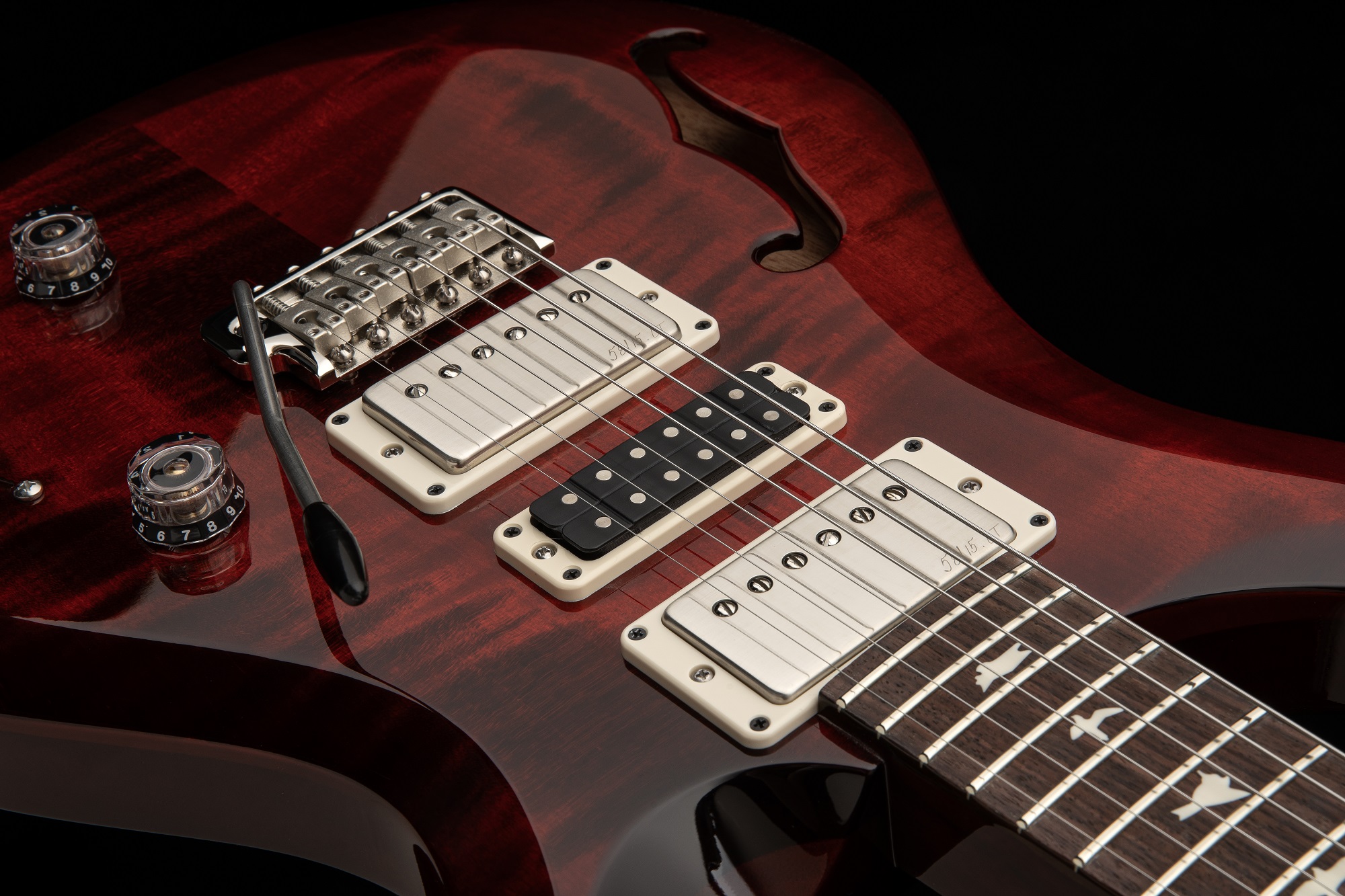 Griffbrett der PRS S2 Special Semi-Hollow Fire Red Burst – Palisander, 22 Bünde, Vogel-Inlays