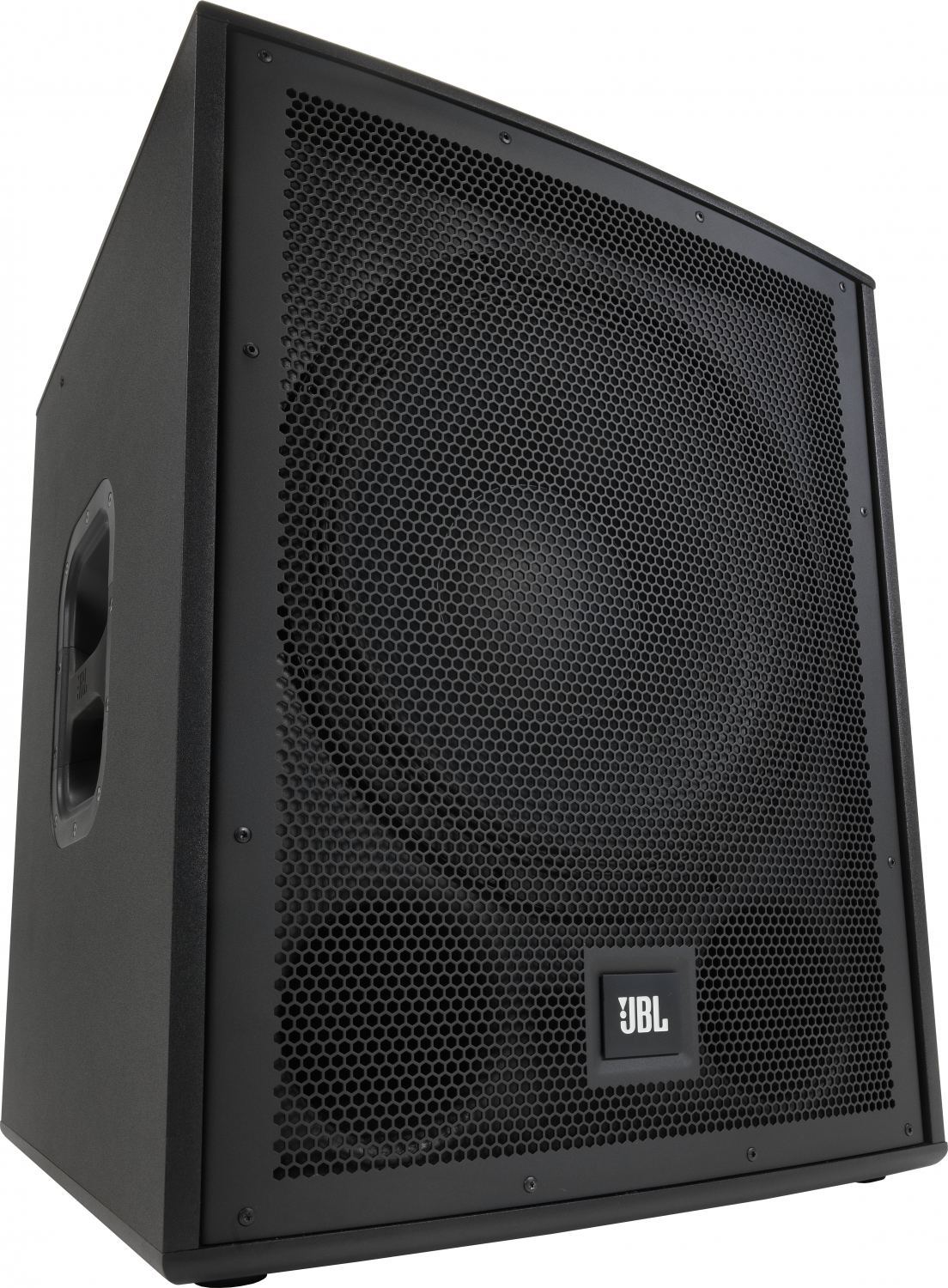 1037082_1 JBL IRX-115S Seitenansicht – ergonomischer Tragegriff und robuste Grillschutzgitter