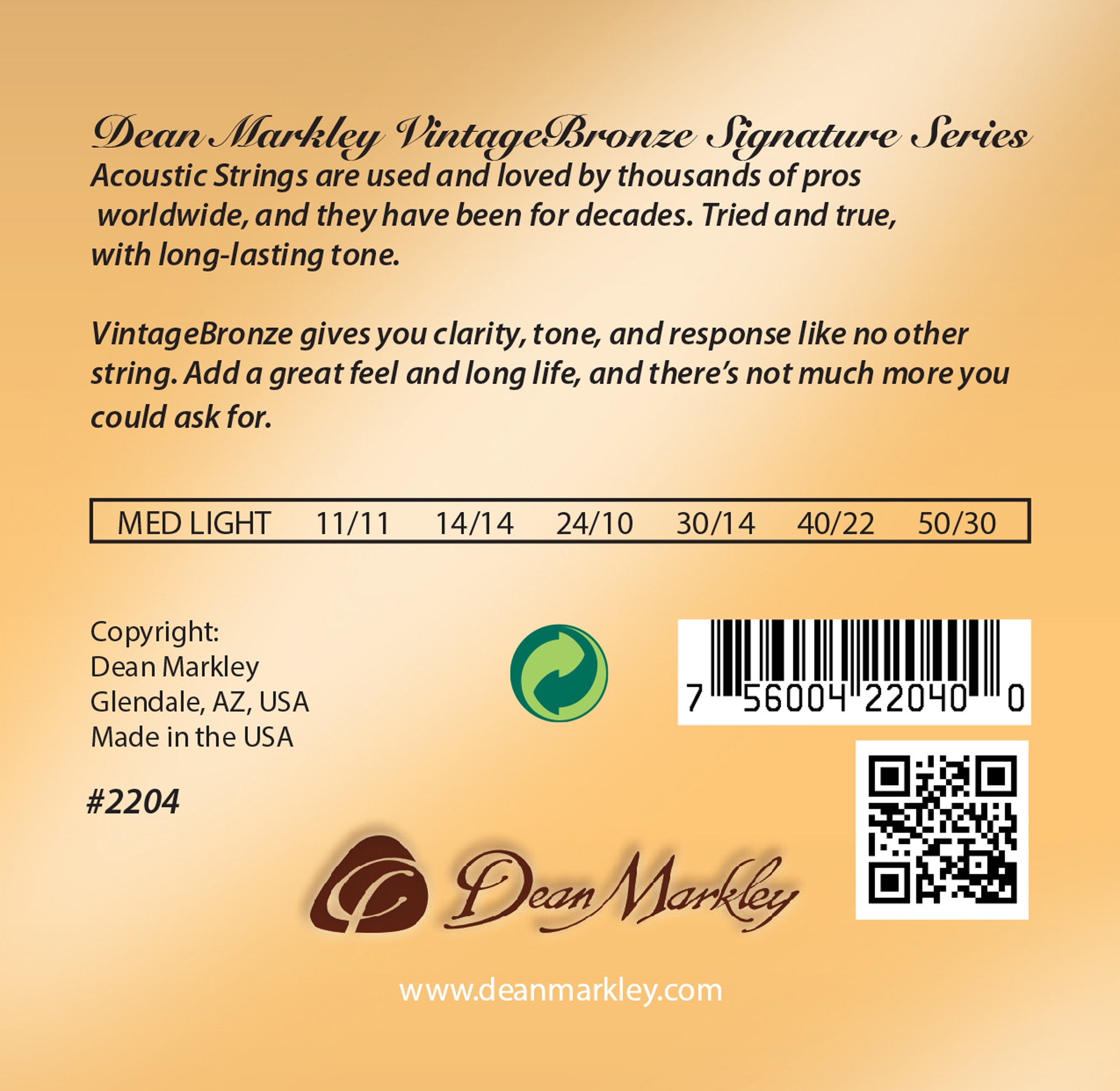 VintageBronze Signature - 2204 - Acoustic Guitar String Set, 12-String, Medium Light, .011-.050