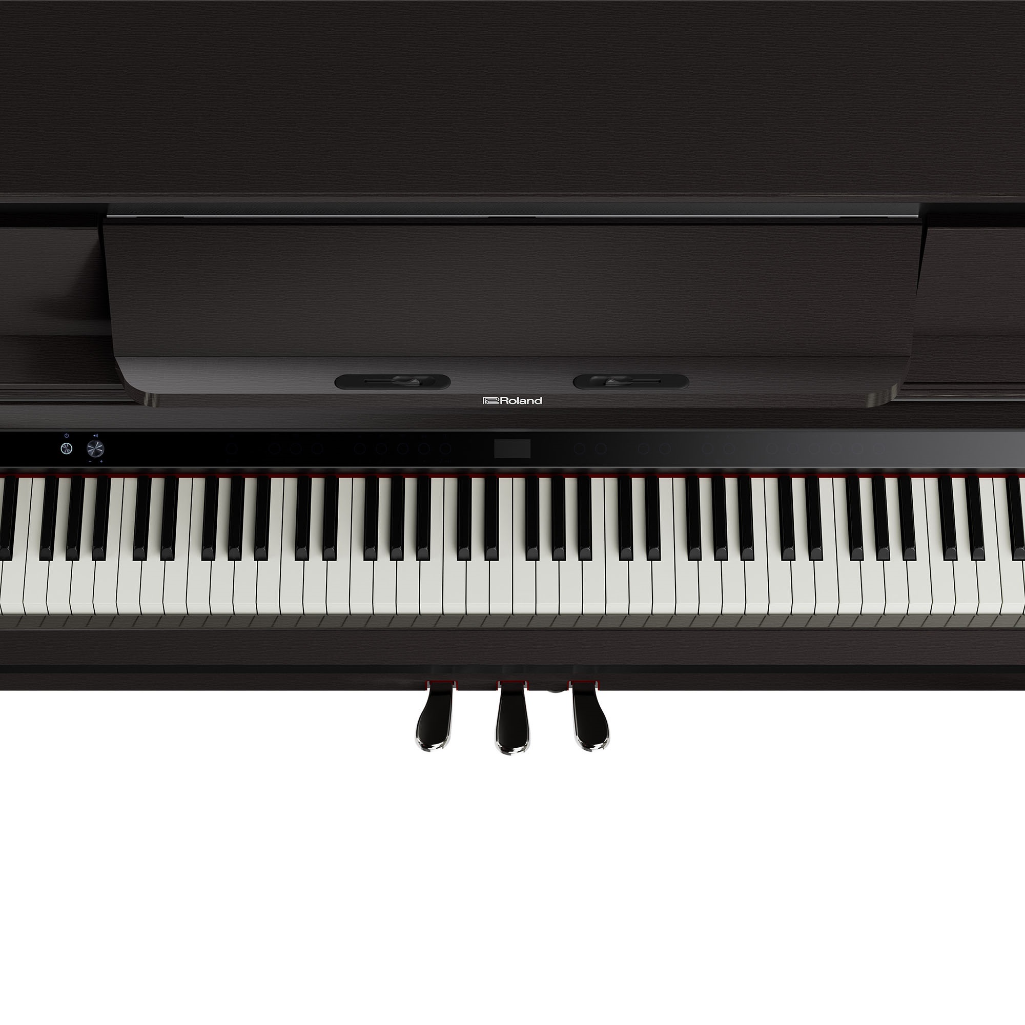 Nahaufnahme der drei Pedale des Roland LX-6 DR mit progressiver Dämpfermechanik