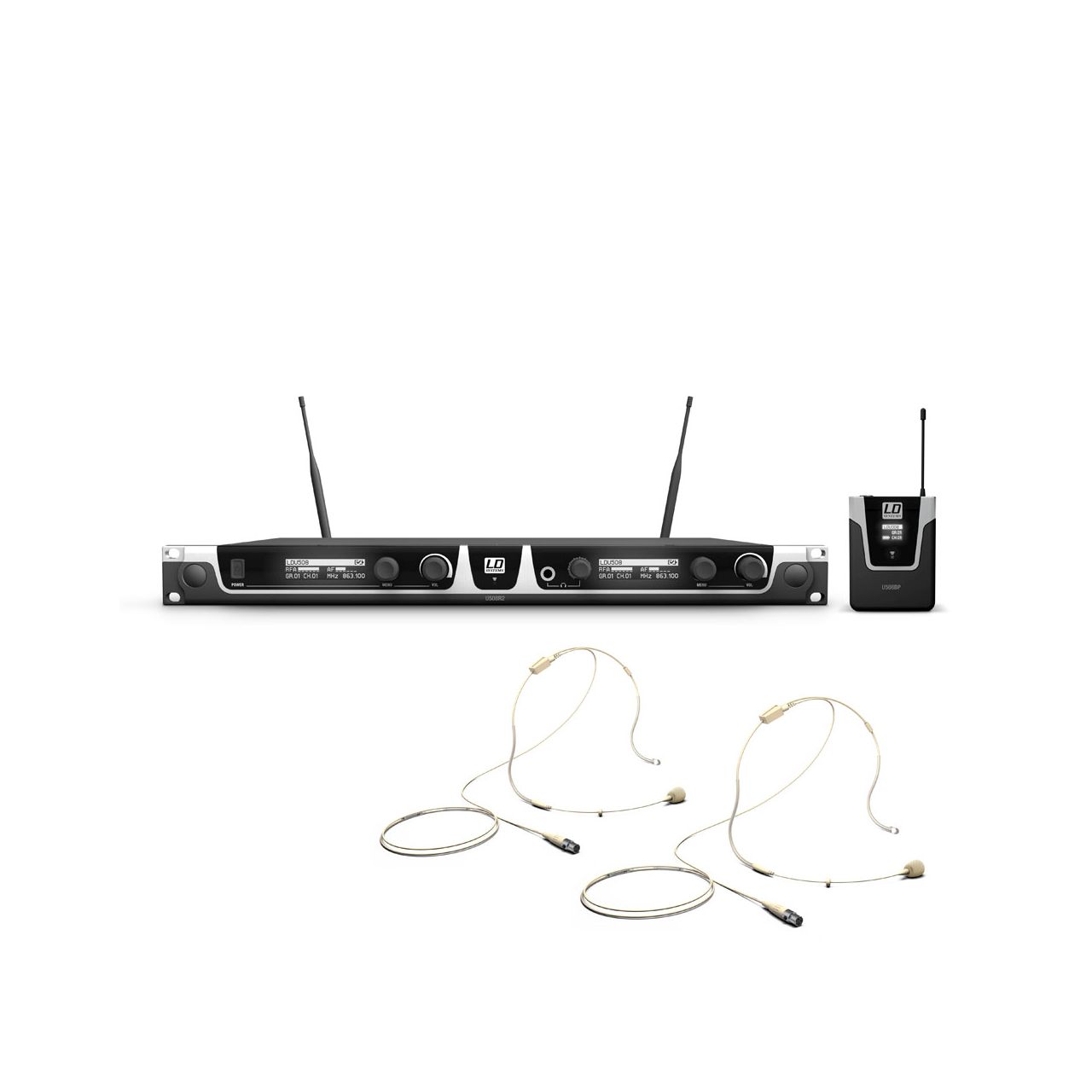 U508 BPHH 2 - Funkmikrofon System mit 2 x Bodypack und 2 x Headset beigefarben