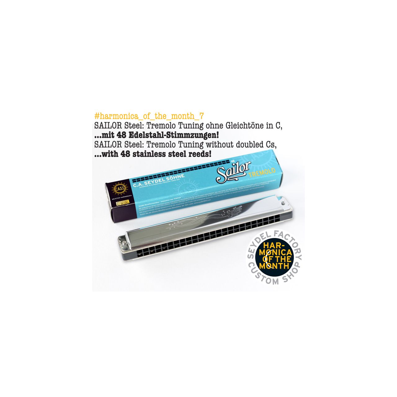 Sailor Steel C 48 Stimmen Tremolo Harmonika ohne Gleichtöne - Harmonika des Monats Juli 2015