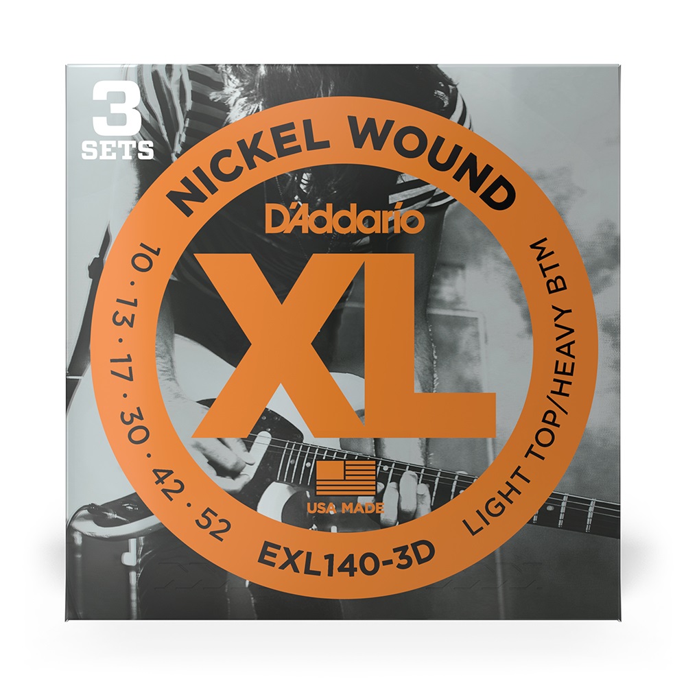 EXL140-3D Nickel Wound Electric Guitar Strings, Light Top/Heavy Bottom, 10-52, 3 sets