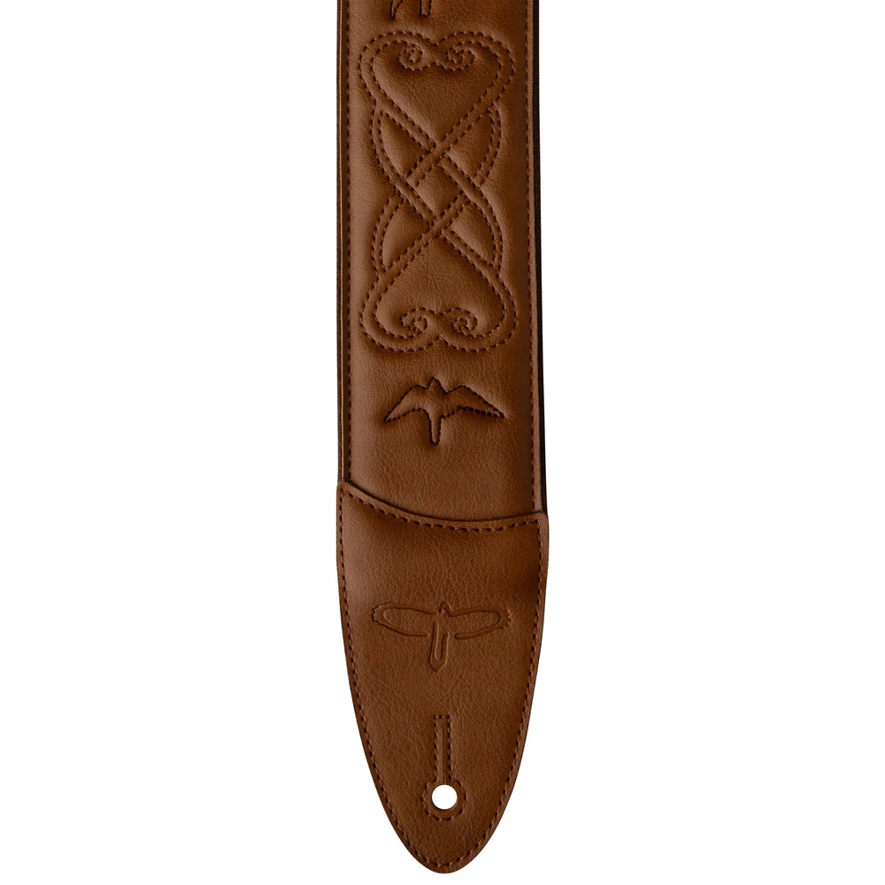 Padded Guitar Strap  Custom Leather Birds, Tan