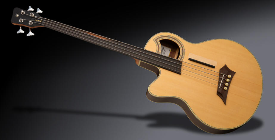 RockBass Alien Deluxe Hybrid Thinline, Lefthand, 4-String, Fretless - Natural Transparent Satin