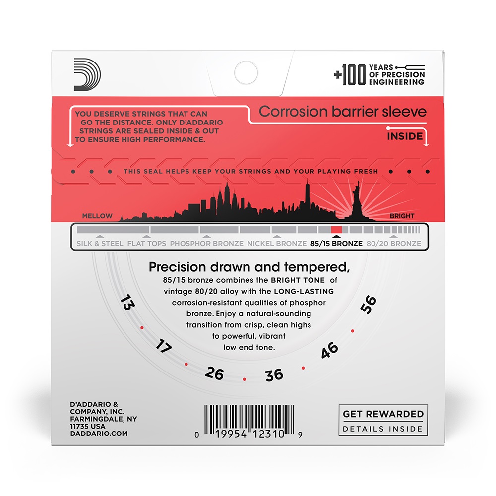 EZ930 Saiten für Akustikgitarre, 85/15 Bronze, Medium, 13-56