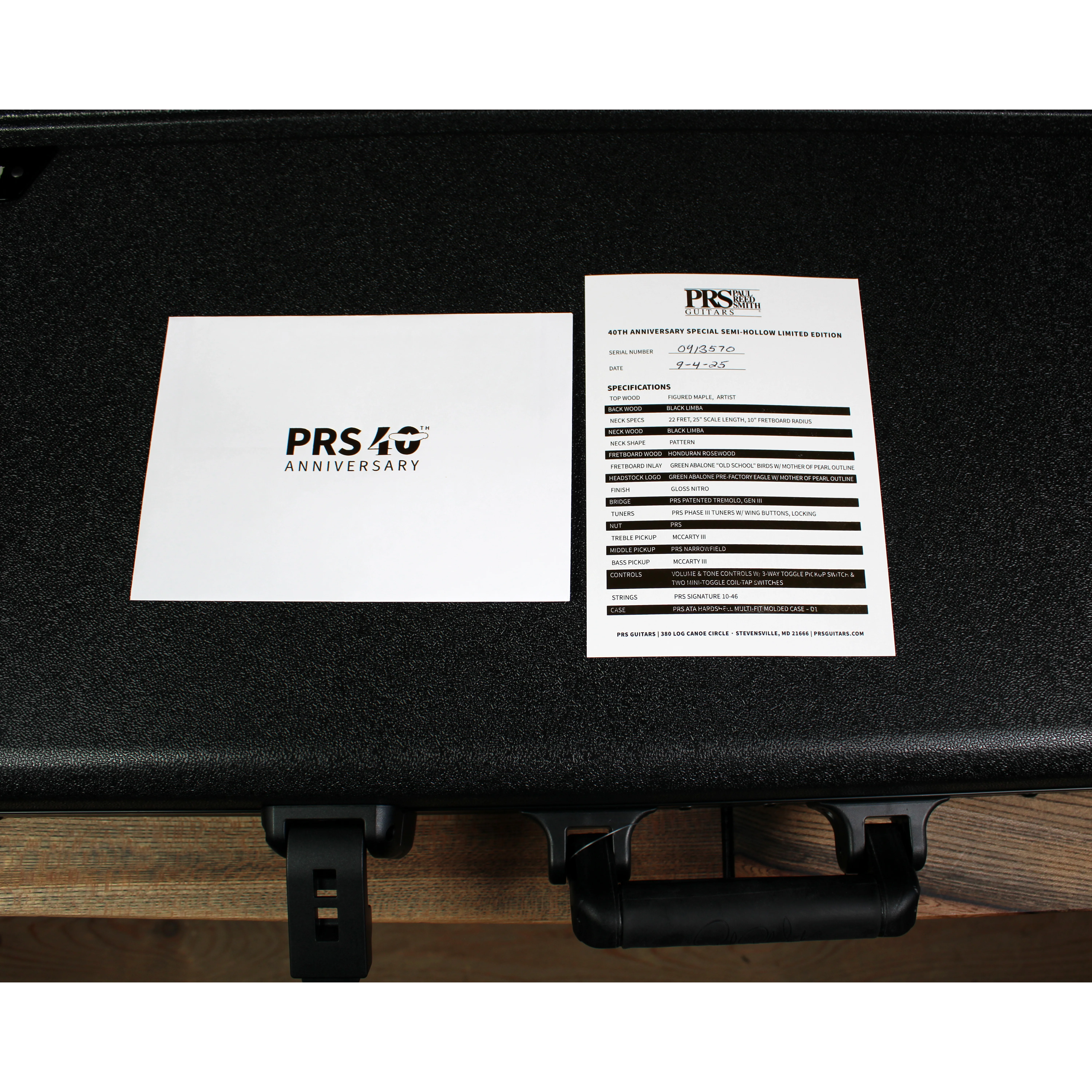 PRS 40th Anniversary Special Semi-Hollow Ltd Yellow Tiger 40th Anniversary Label Detail