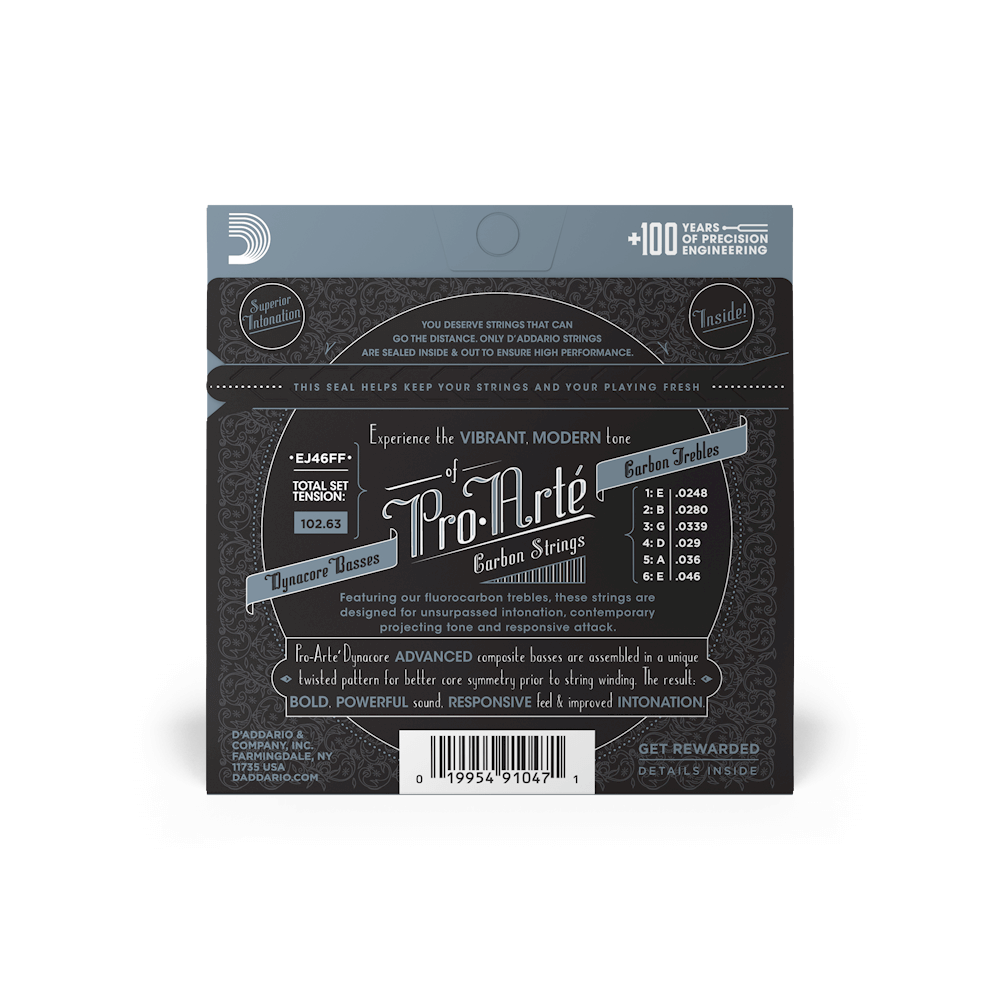 EJ46FF ProArte Carbon Classical Guitar Strings, Dynacore Basses, Hard Tension
