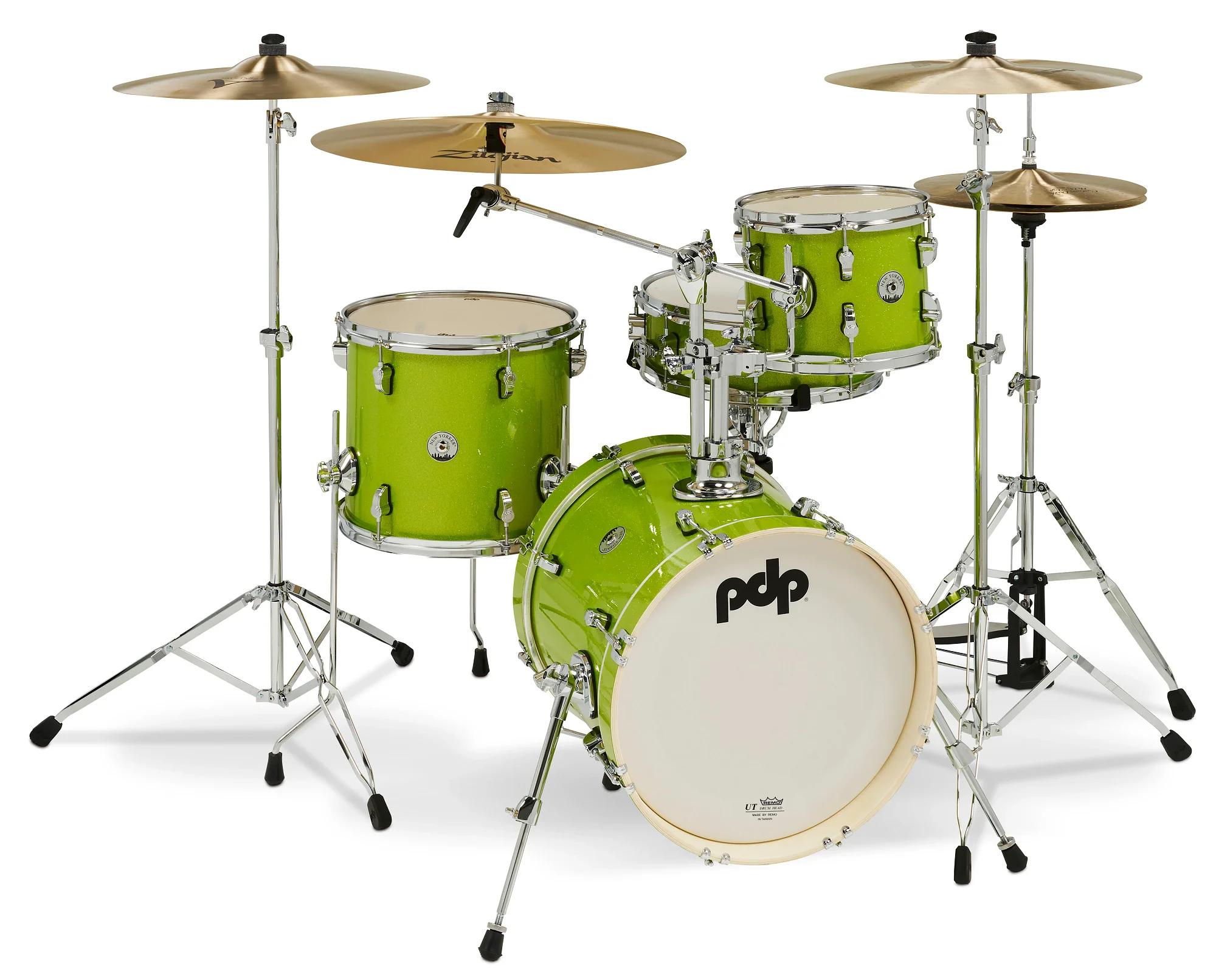Vorderansicht des DW PDP New Yorker Shellpack 4-tlg. Electric Green Sparkle 