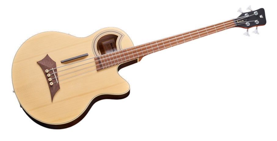 RockBass Alien Deluxe Hybrid Thinline, 4-String - Natural Transparent Satin