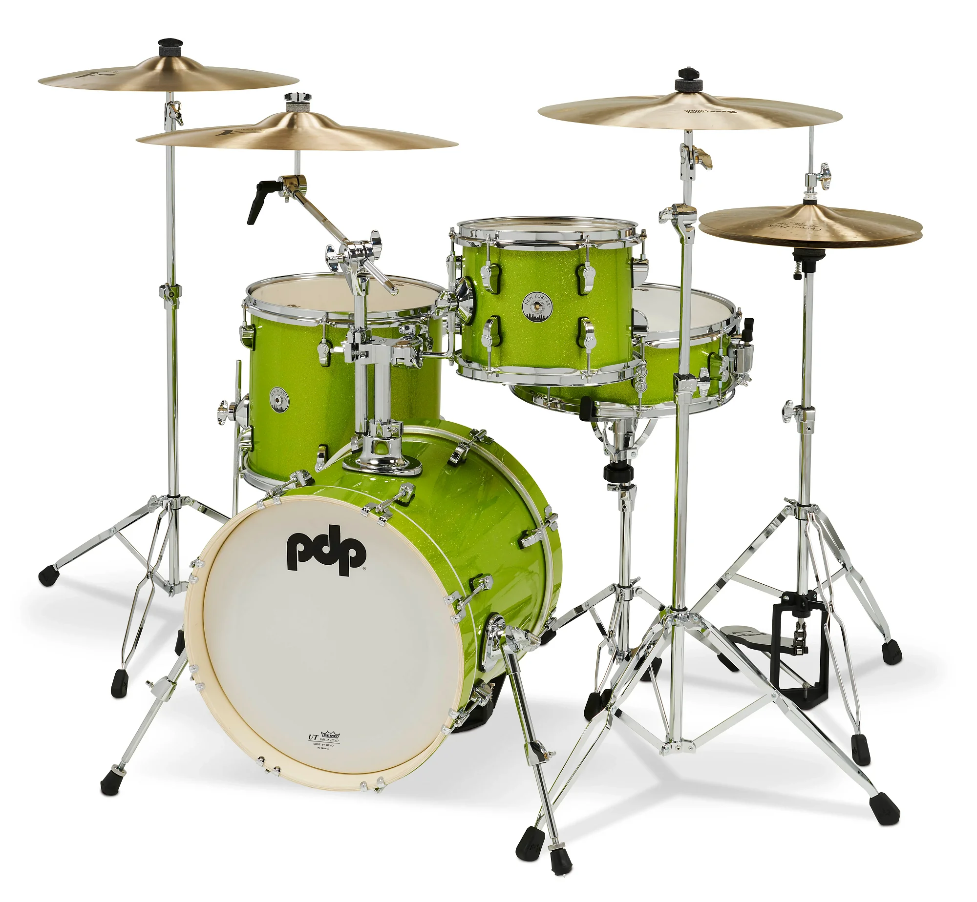 Seitenansicht des DW PDP New Yorker Shellpack 4-tlg. Electric Green Sparkle  