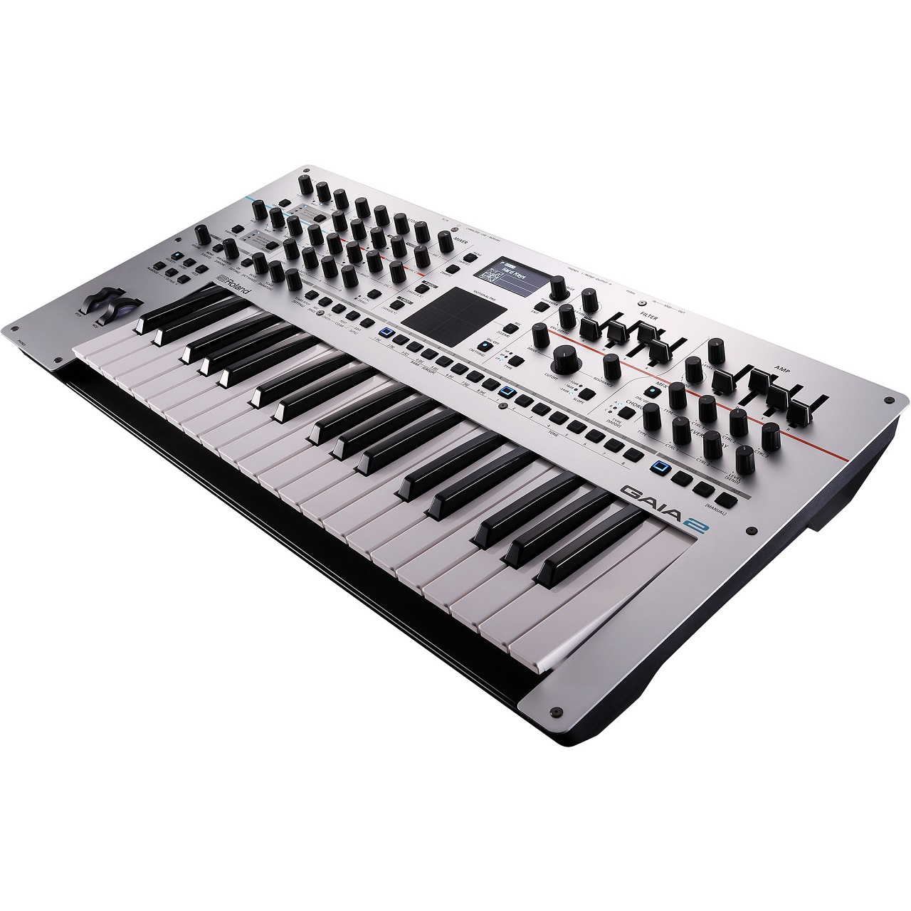 Roland GAIA-2 Synthesizer mit Aluminium-Oberfläche in Silber mit 37 Tasten und OLED-Display