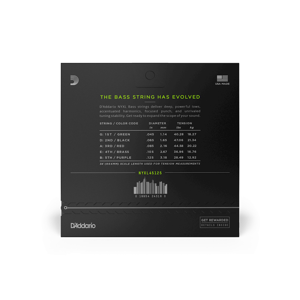 NYXL45125 Nickel Wound Bass Guitar Strings, 5-String Lt Top / Med Btm, 45-125, Long Scale