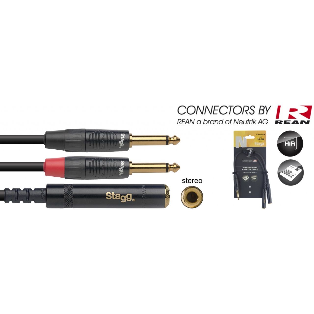 10cm Y-Adapterkabel - Stereoklinkenkupplung 6,3mm auf 2 x Monoklinkenstecker 6,3mm