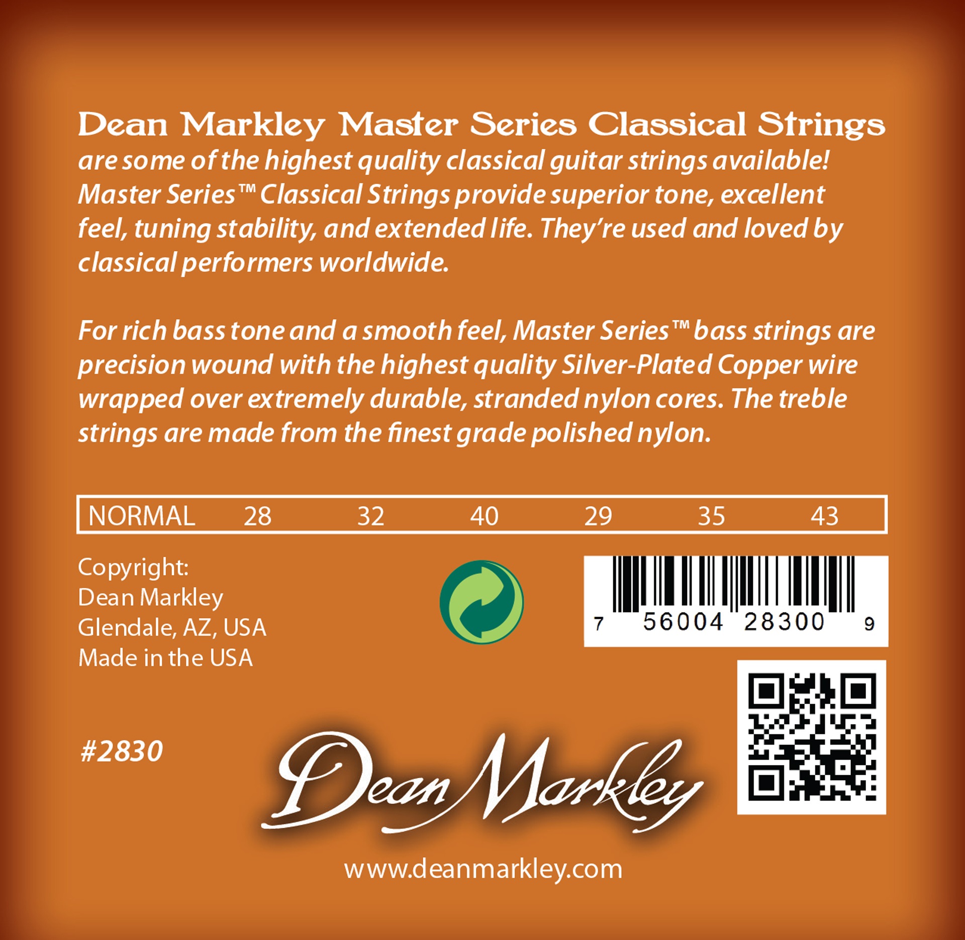 Master Series - 2830 - Classical Guitar String Set, Normal Tension, .028-.043