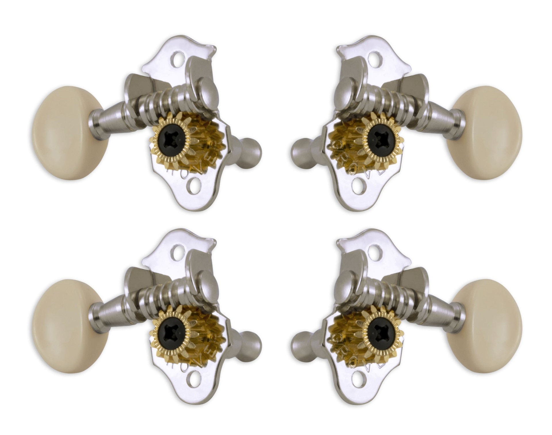 9CW Sta-Tite Geared Ukulele Pegs with White Button - 4 pcs. - Chrome
