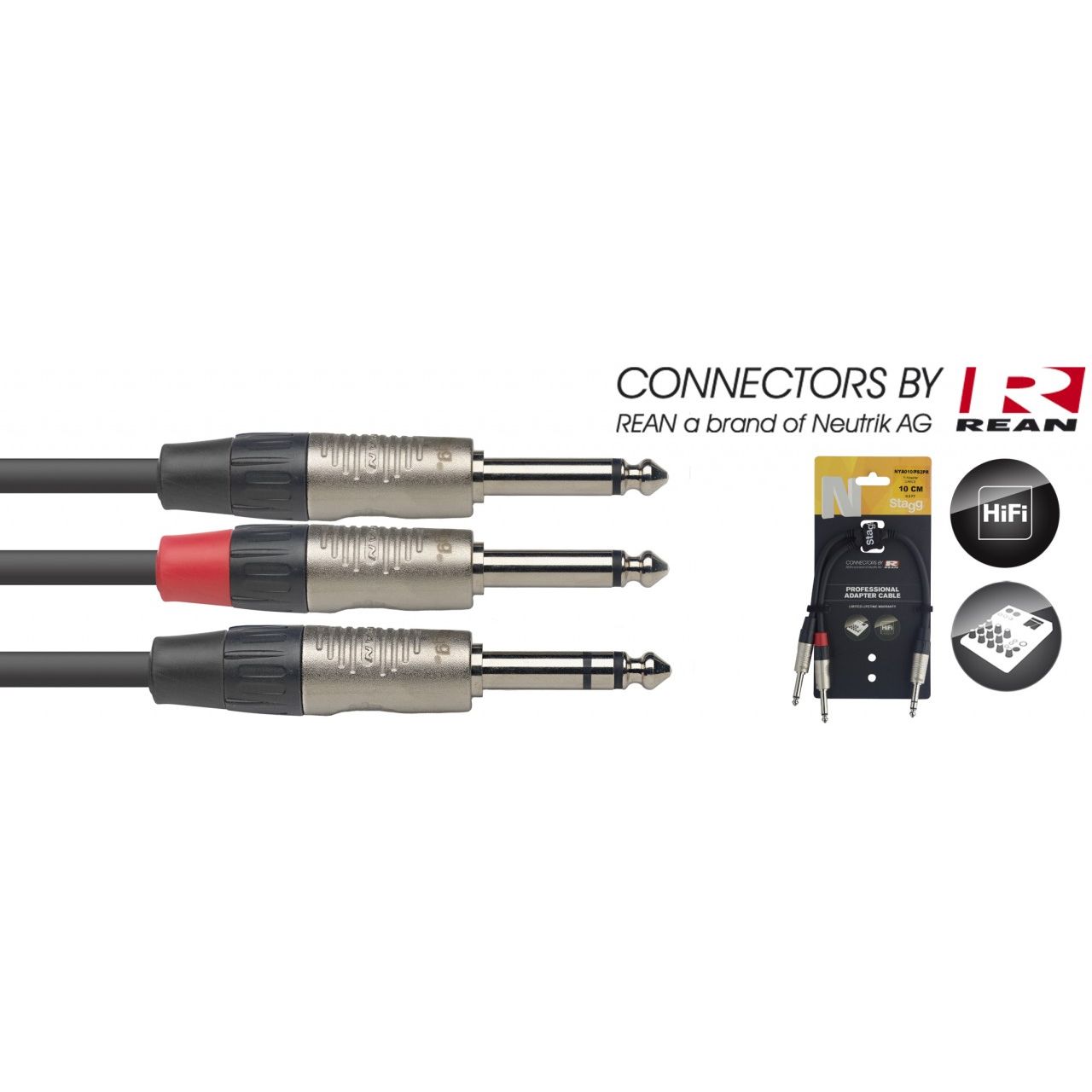 10cm Y-Adapterkabel Stereoklinkenstecker 6,3mm auf 2 x Monoklinkenstecker 6,3mm