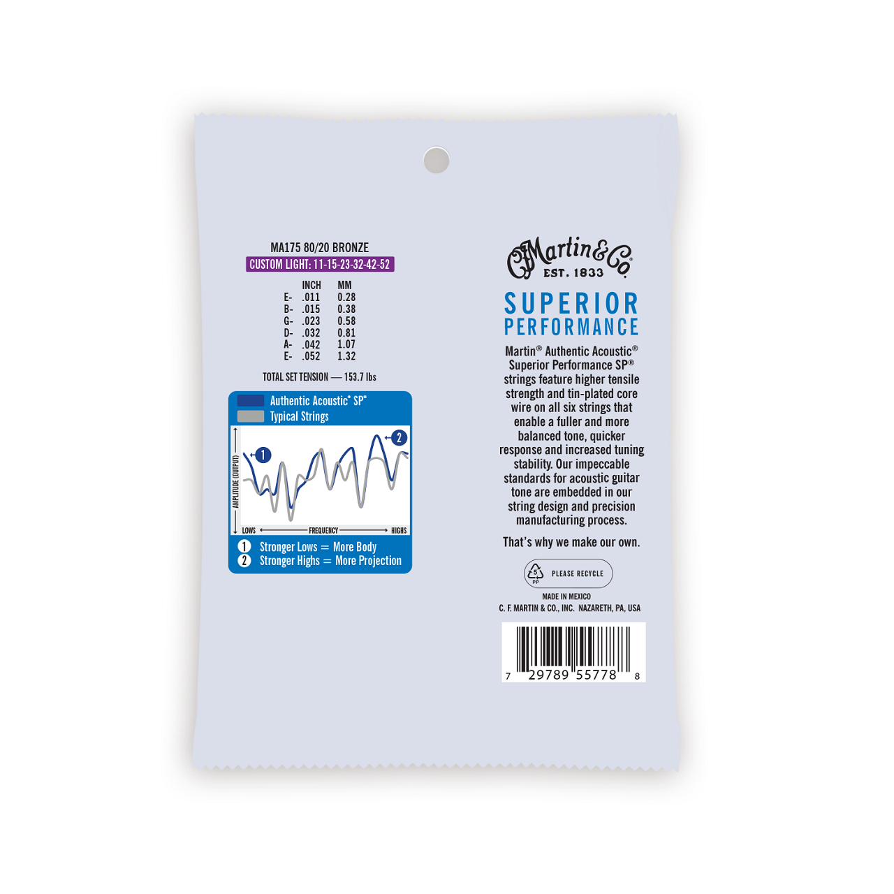 MA175  Authentic Acoustic SP Guitar Strings 11-52 CustomLight 80/20