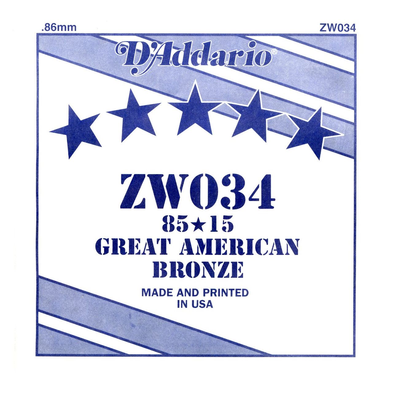 ZW034 85/15 Bronze Round Wound Singlestring 034