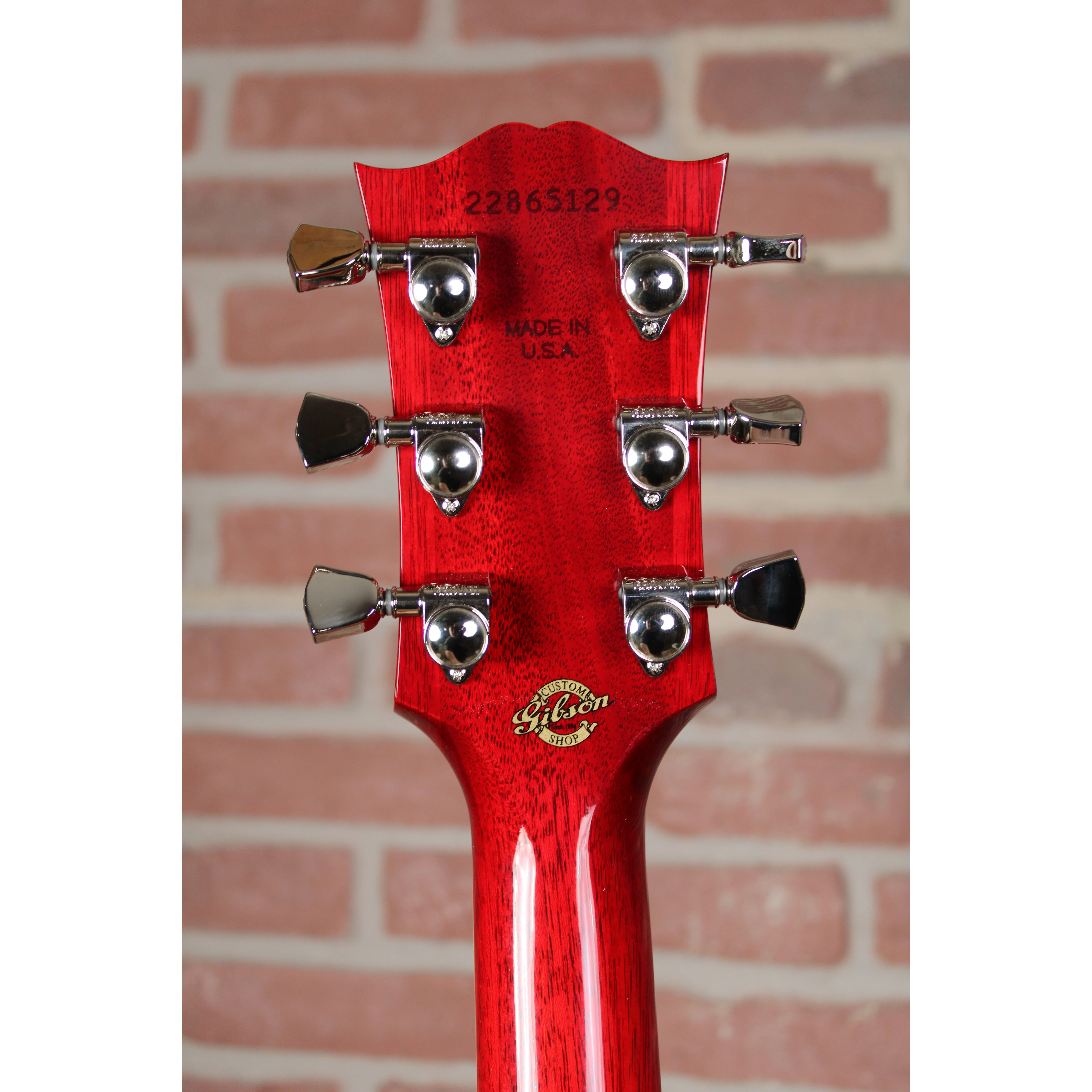 Gibson Custom M2M Dove – Double Pickguard, Vintage Cherry Sunburst Kopf Rückseite mit Schrauben der Mechaniken