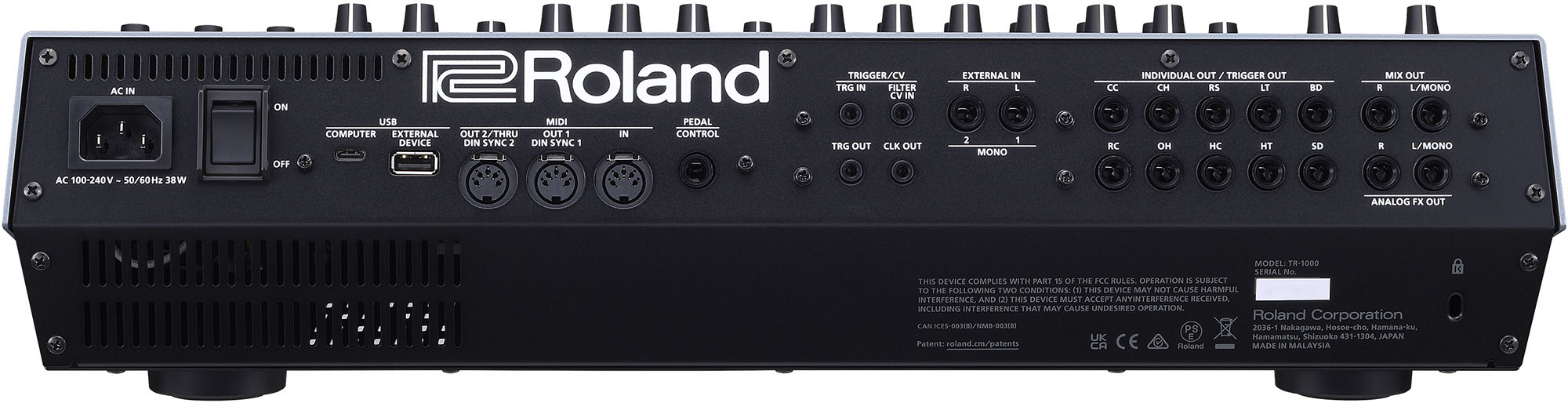Roland TR-1000 Rückseite mit Anschlüssen