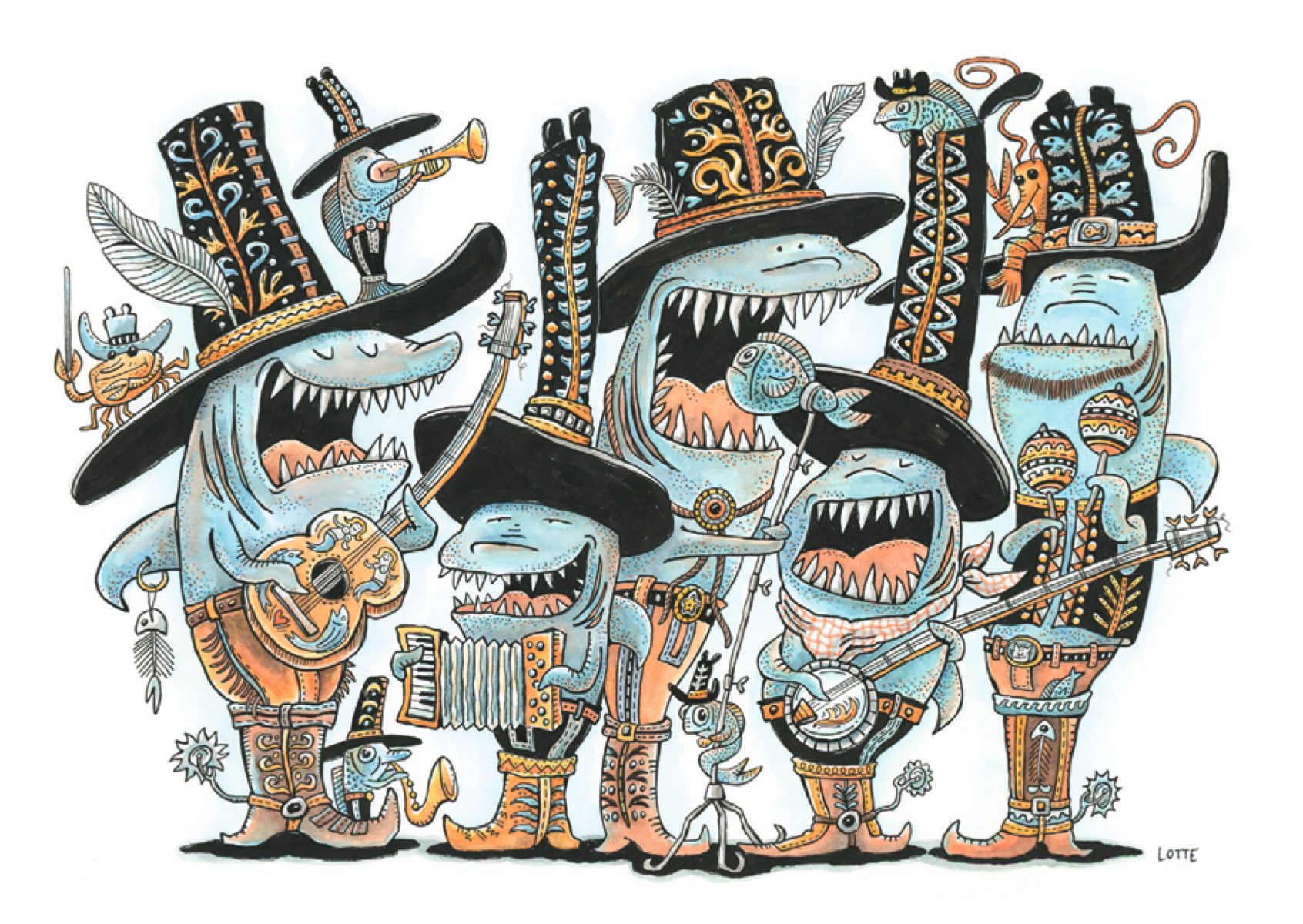 Nachts im Aquarium -  Postkarte