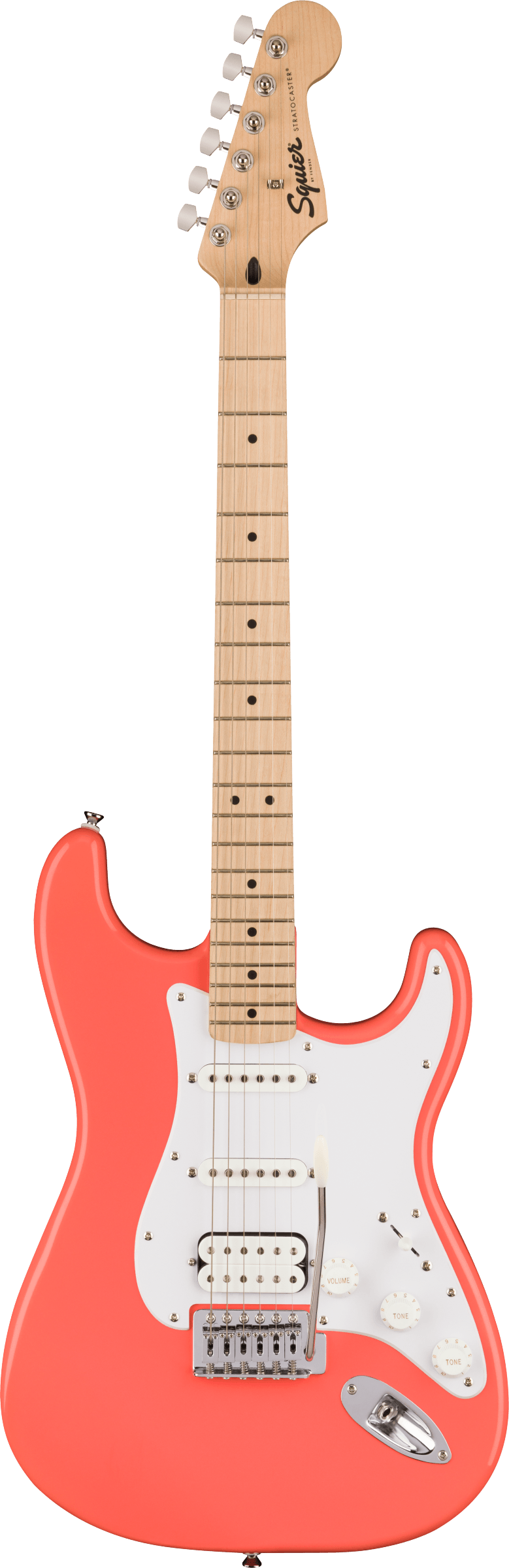 Sonic™ Stratocaster® HSS, Maple Fingerboard, White Pickguard, Tahitian Coral